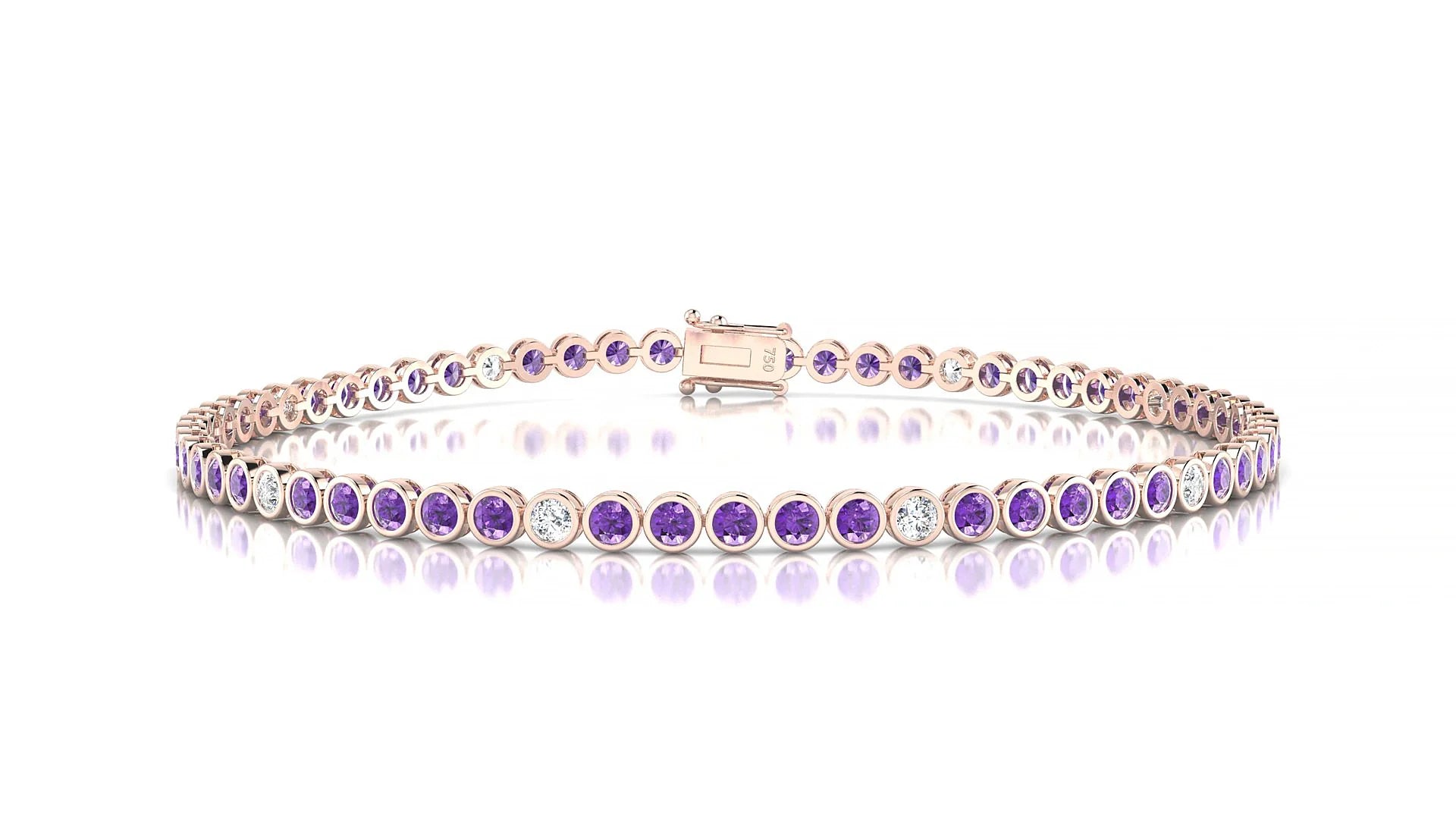 Avila 5-1 | 18k Rose Gold 2 mm Round Natural Amethyst & Diamond Tennis Bracelet