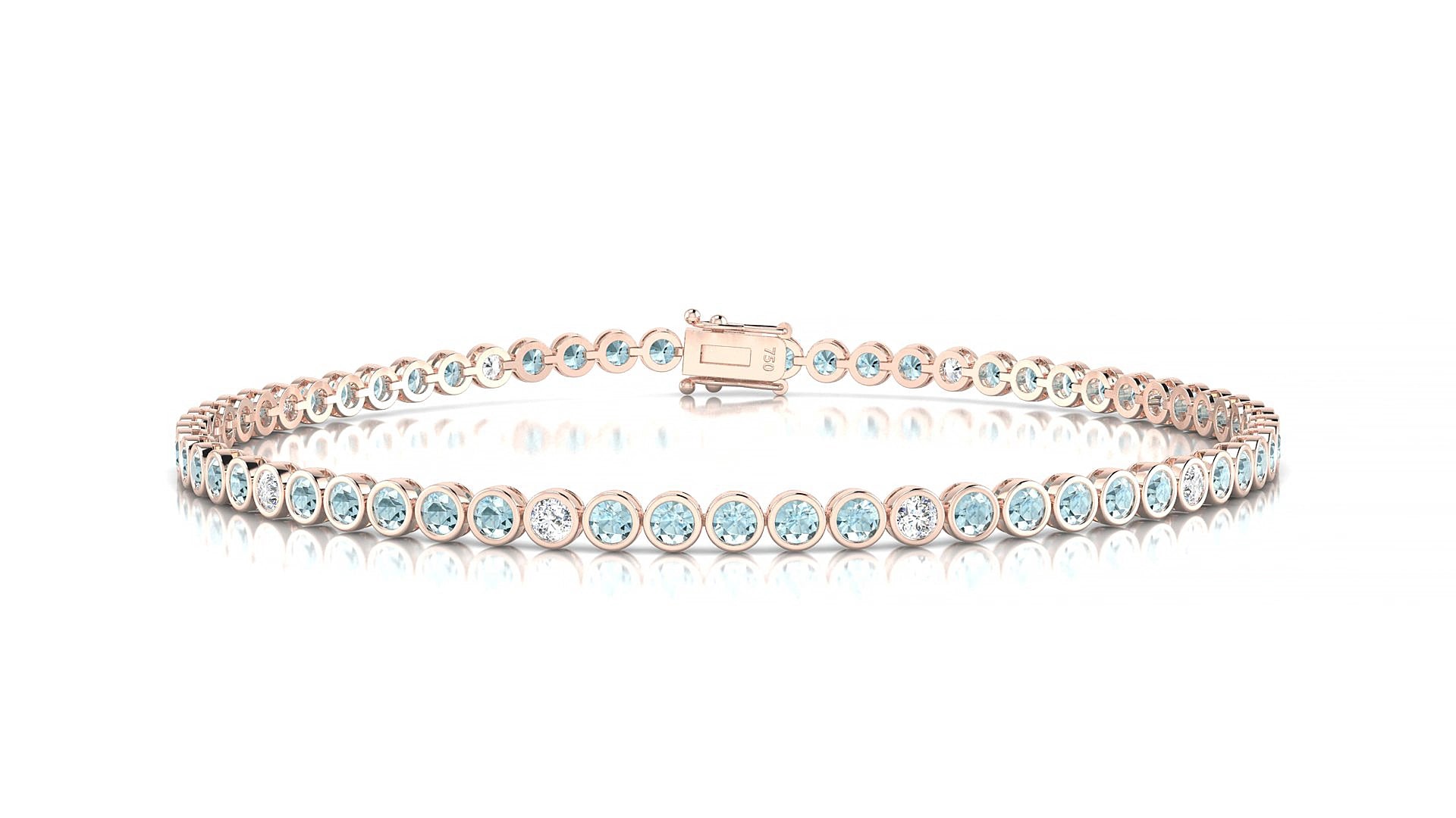 Avila 5-1 | 18k Rose Gold 2 mm Round Natural Aquamarine & Diamond 17 cm Tennis Bracelet