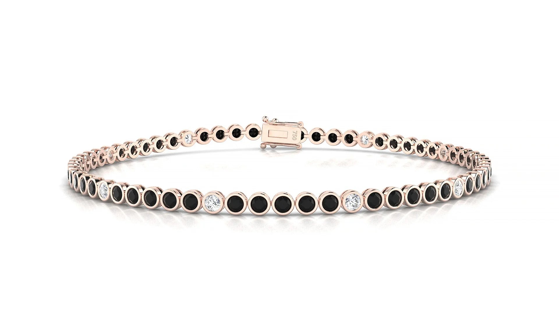 Avila 5-1 | 18k Rose Gold 2 mm Round Natural Black Diamond & Diamond Tennis Bracelet