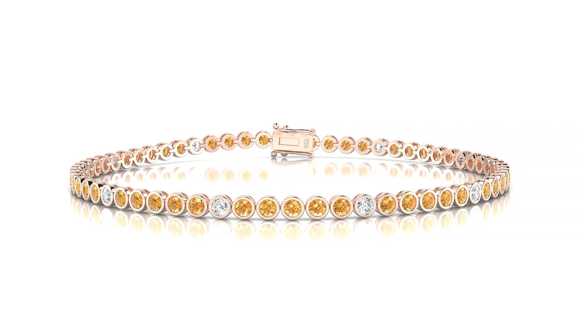 Avila 5-1 | 18k Rose Gold 2 mm Round Natural Citrine & Diamond 18 cm Tennis Bracelet