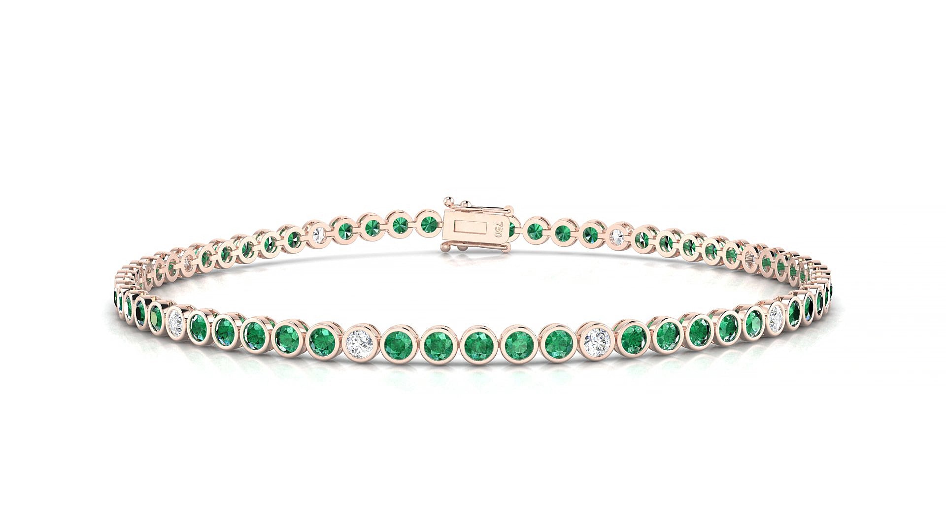 Avila 5-1 | 18k Rose Gold 2 mm Round Natural Emerald & Diamond 16 cm Tennis Bracelet