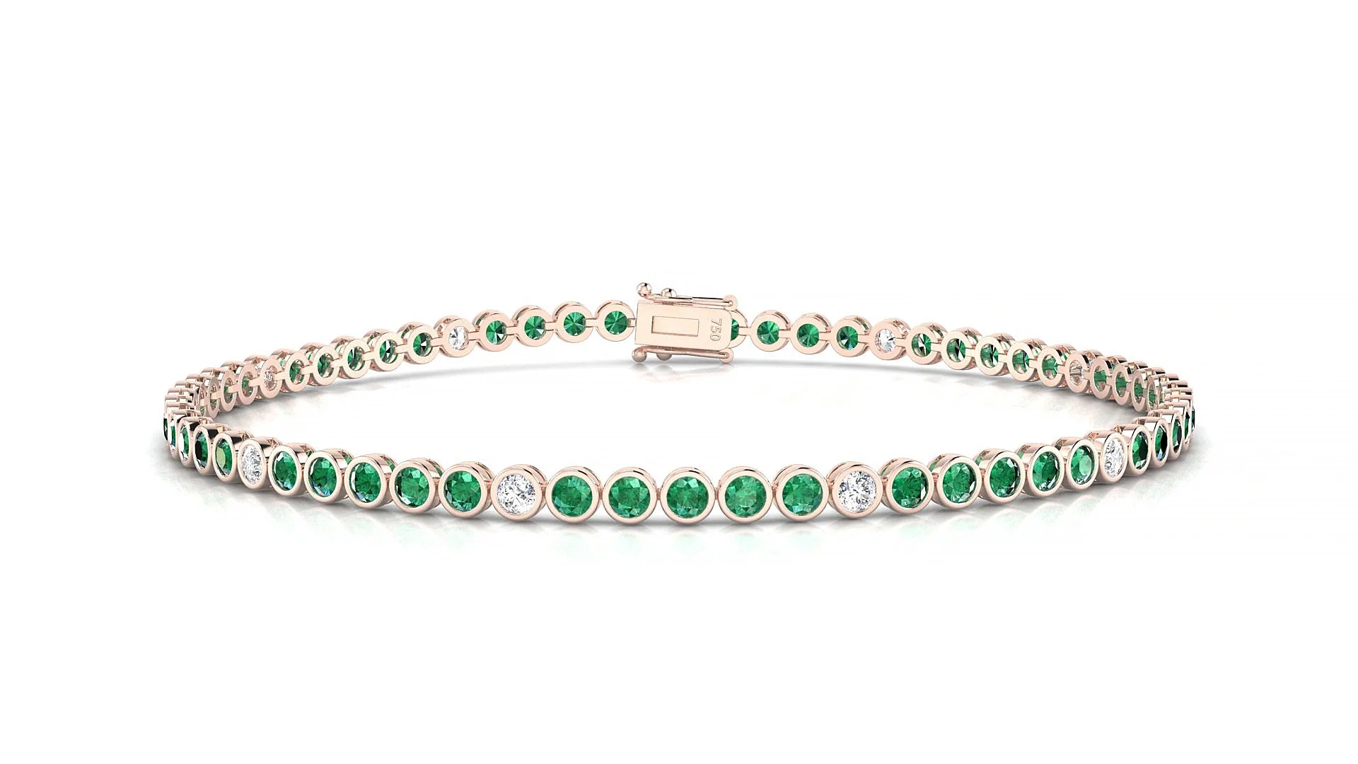 Avila 5-1 | 18k Rose Gold 2 mm Round Natural Emerald & Diamond Tennis Bracelet