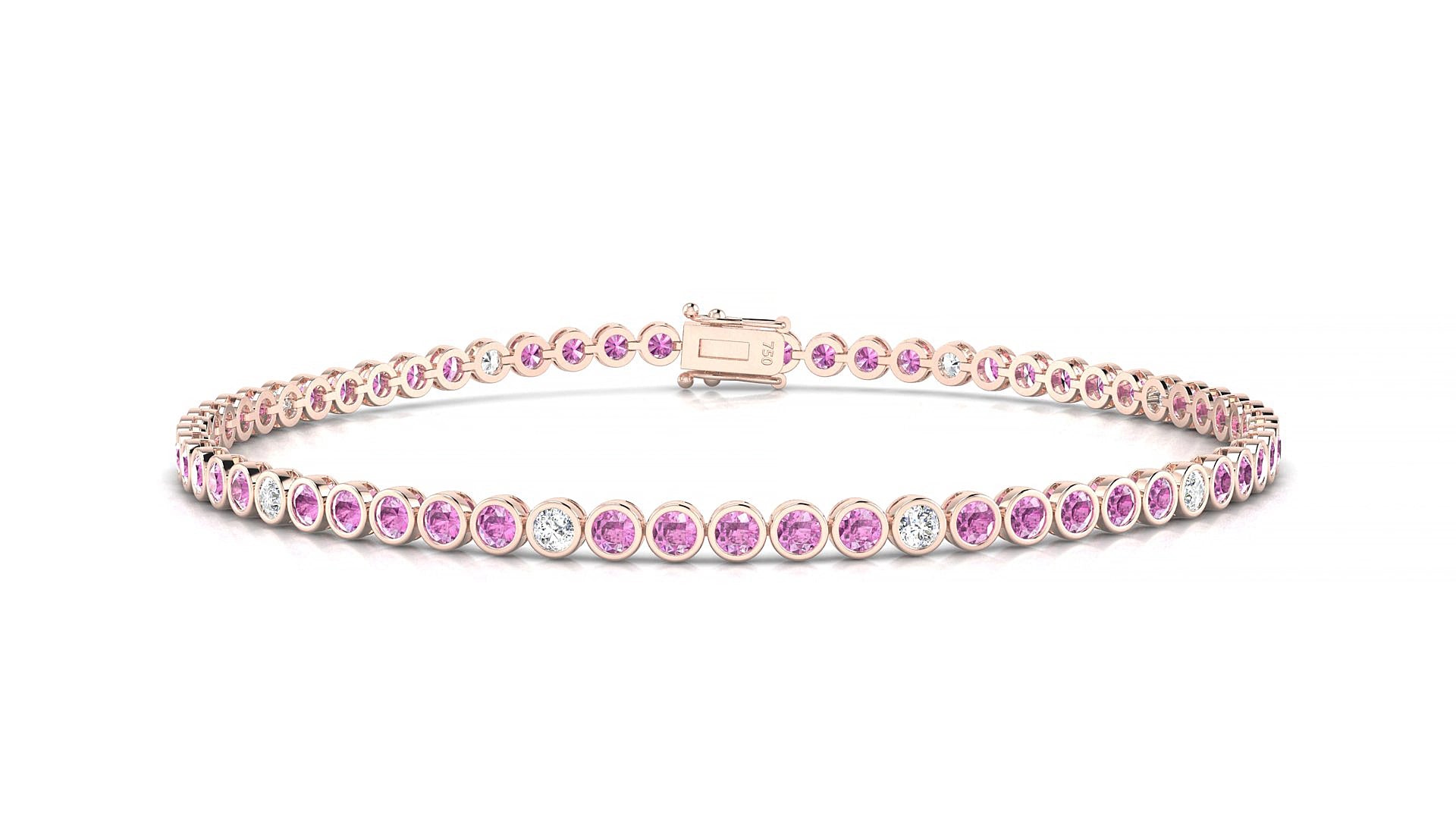 Avila 5-1 | 18k Rose Gold 2 mm Round Natural Pink Sapphire & Diamond 16 cm Tennis Bracelet