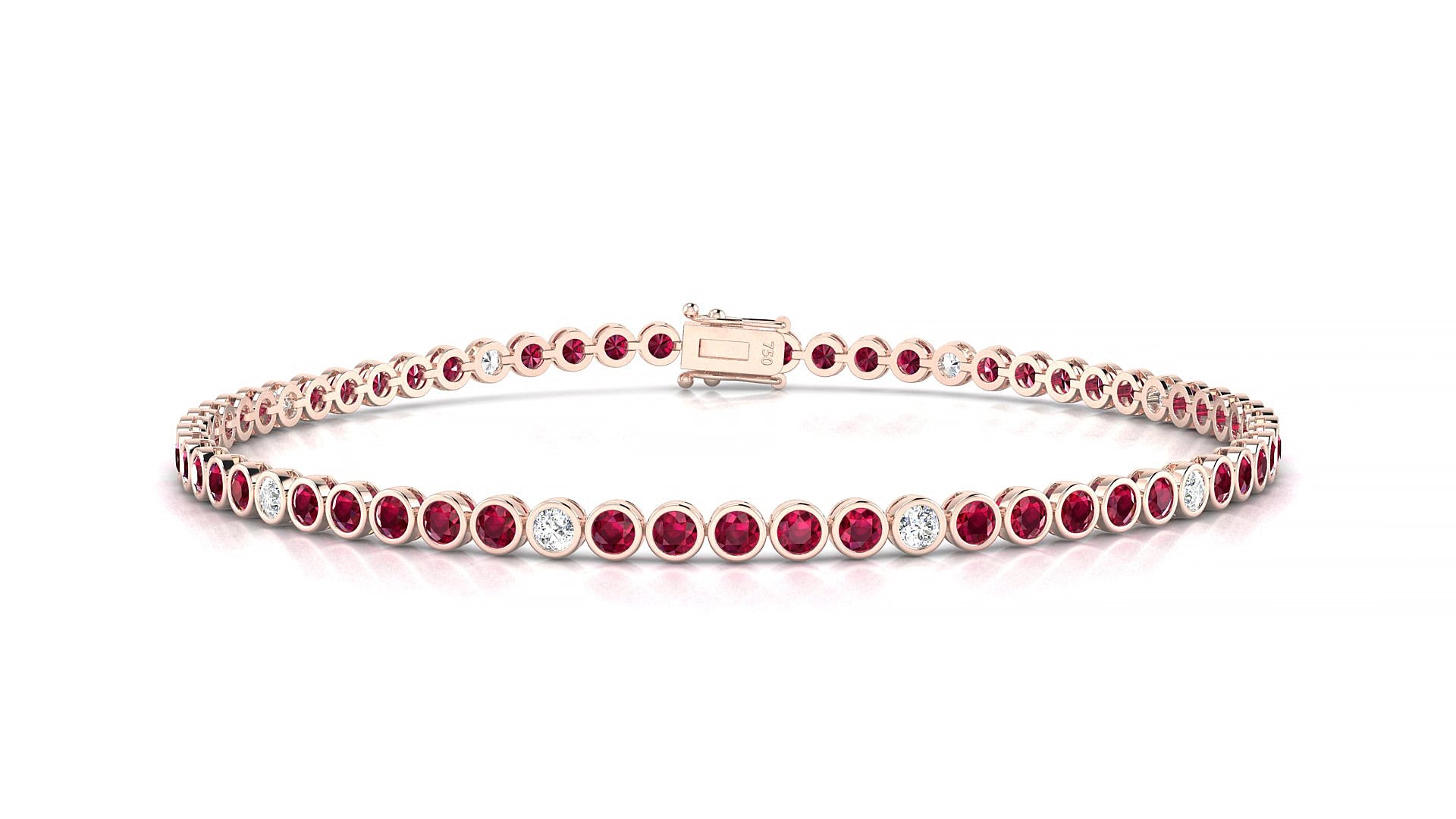 Avila 5-1 | 18k Rose Gold 2 mm Round Natural Ruby & Diamond 16 cm Tennis Bracelet
