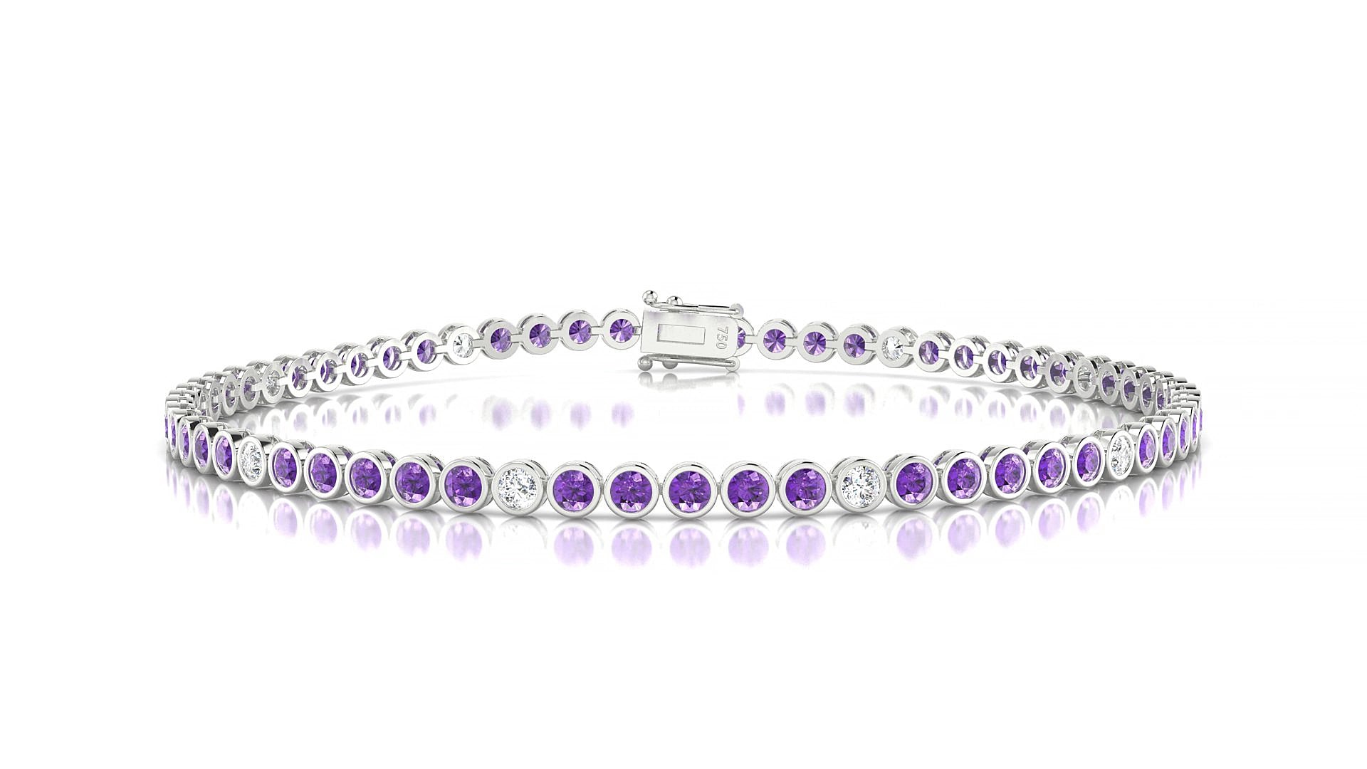 Avila 5-1 | 18k White Gold 2 mm Round Natural Amethyst & Diamond 15 cm Tennis Bracelet