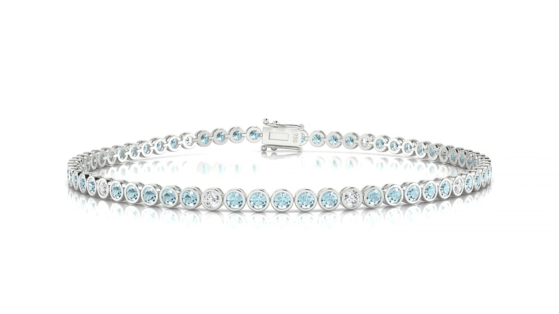 Avila 5-1 | 18k White Gold 2 mm Round Natural Aquamarine & Diamond 15 cm Tennis Bracelet
