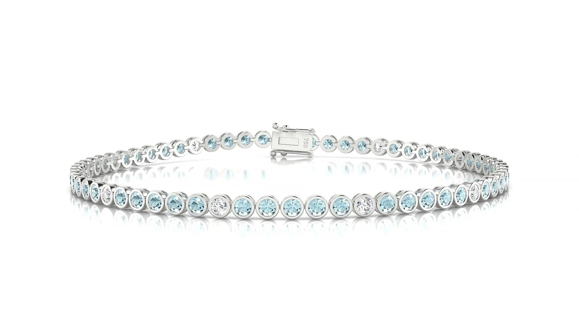 Avila 5-1 | 18k White Gold 2 mm Round Natural Aquamarine & Diamond Tennis Bracelet