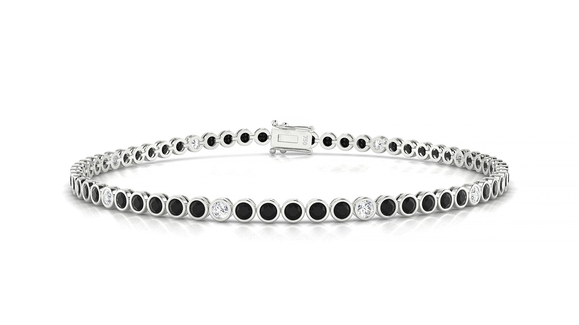 Avila 5-1 | 18k White Gold 2 mm Round Natural Black Diamond & Diamond 18 cm Tennis Bracelet