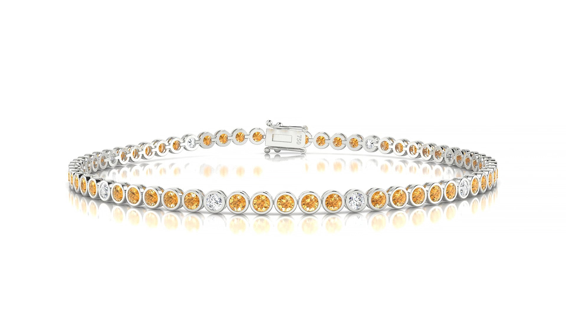 Avila 5-1 | 18k White Gold 2 mm Round Natural Citrine & Diamond 15 cm Tennis Bracelet