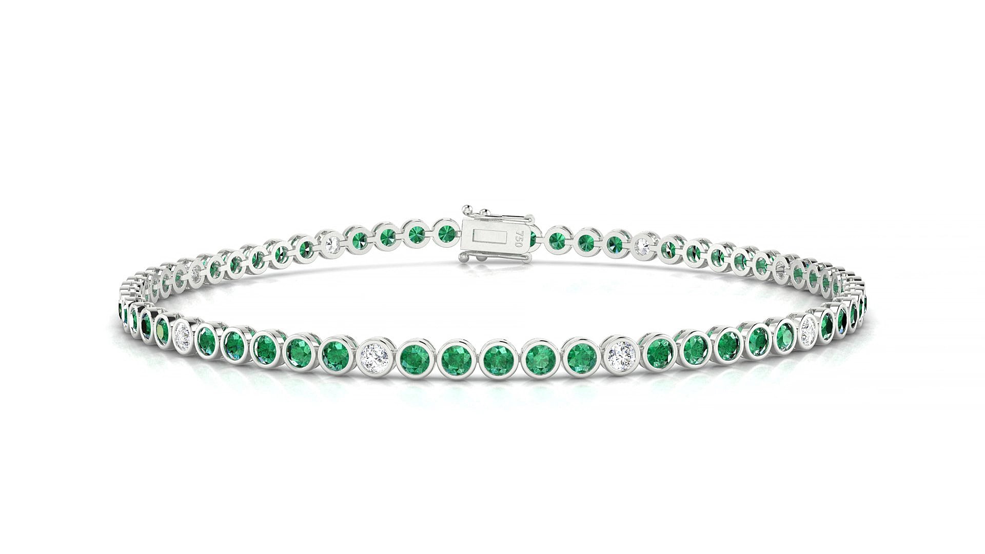 Avila 5-1 | 18k White Gold 2 mm Round Natural Emerald & Diamond 17 cm Tennis Bracelet