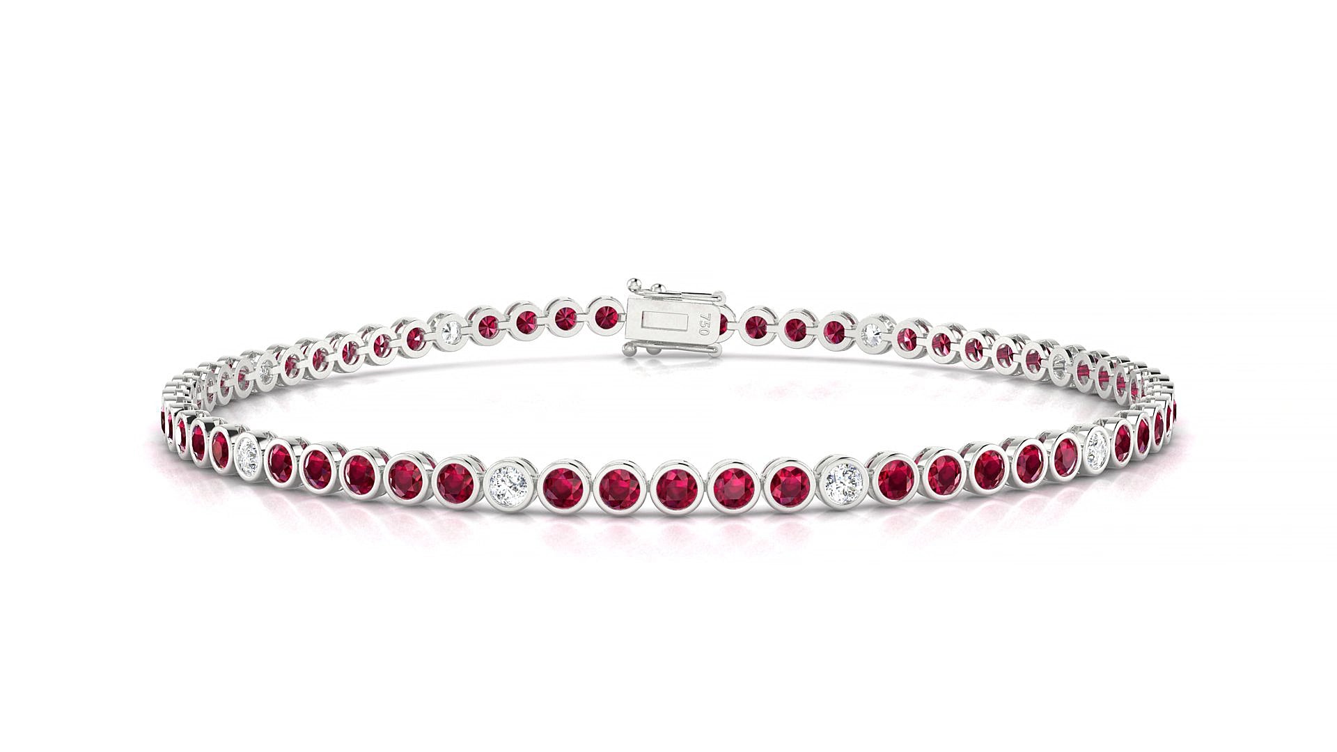 Avila 5-1 | 18k White Gold 2 mm Round Natural Ruby & Diamond 16 cm Tennis Bracelet