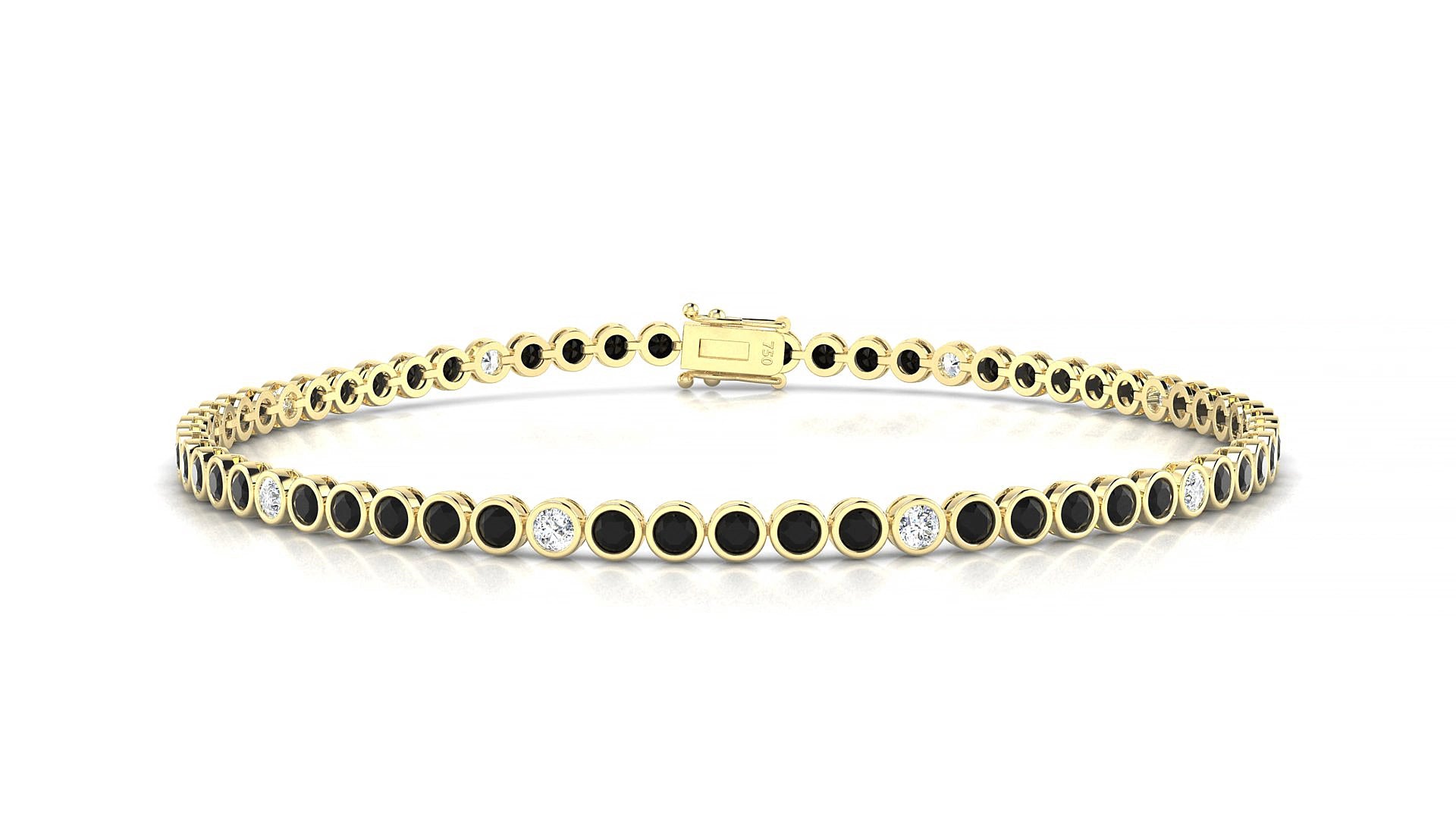 Avila 5-1 | 18k Yellow Gold 2 mm Round Natural Black Diamond & Diamond 17 cm Tennis Bracelet