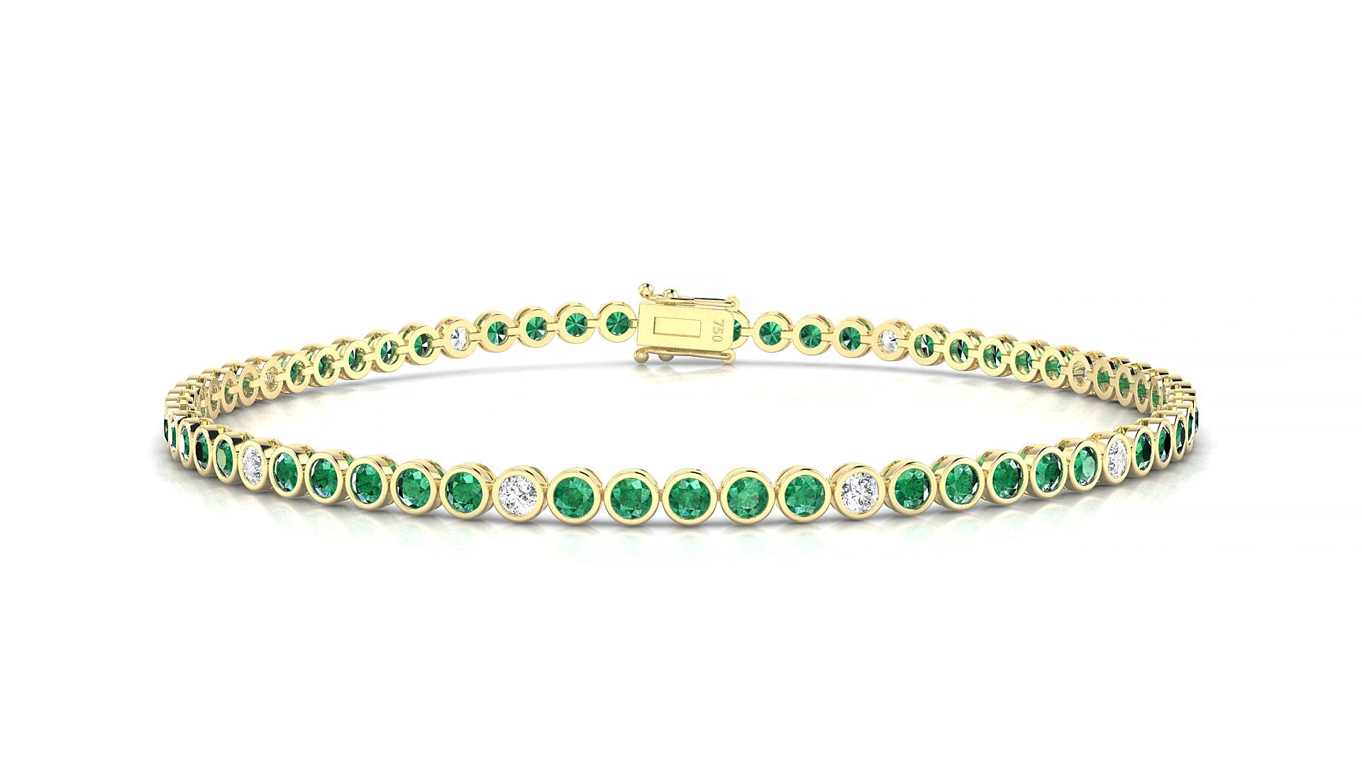 Avila 5-1 | 18k Yellow Gold 2 mm Round Natural Emerald & Diamond 15 cm Tennis Bracelet