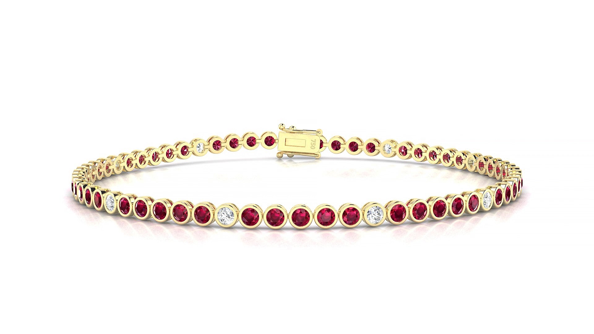 Avila 5-1 | 18k Yellow Gold 2 mm Round Natural Ruby & Diamond 17 cm Tennis Bracelet