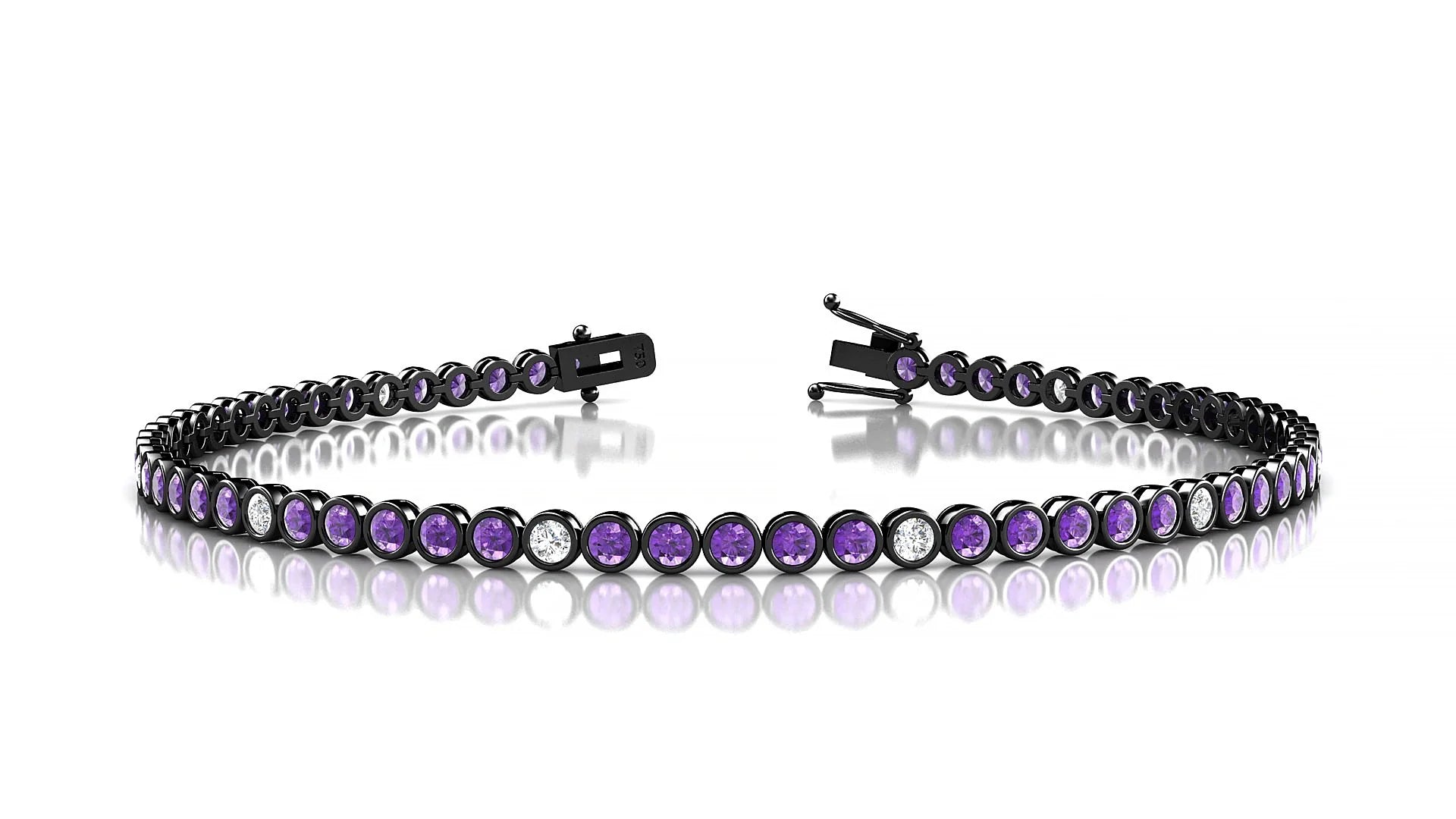 Avila 5-1 | 18k Black Gold 2 mm Round Natural Amethyst & Diamond Tennis Bracelet