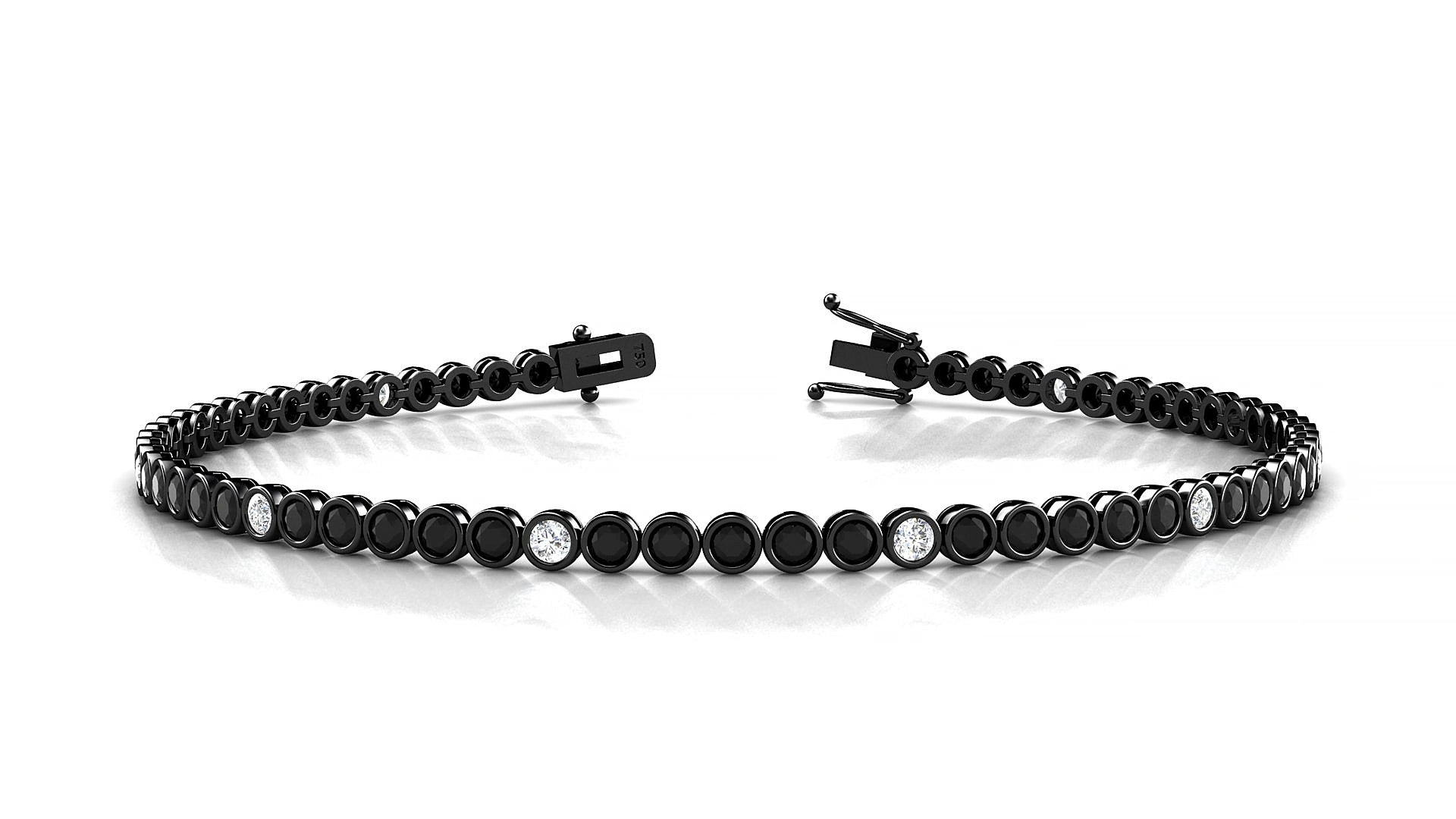 Avila 5-1 | 18k Black Gold 2 mm Round Natural Black Diamond & Diamond 15 cm Tennis Bracelet