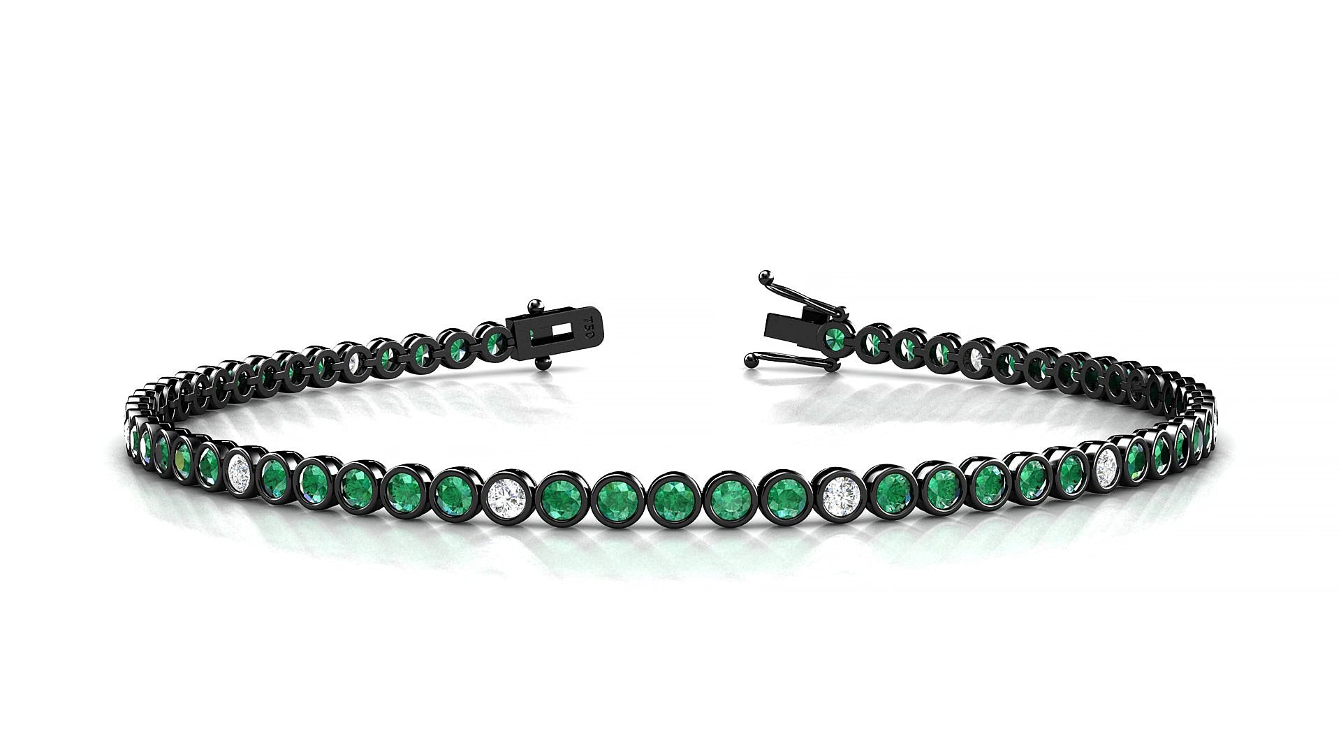 Avila 5-1 | 18k Black Gold 2 mm Round Natural Emerald & Diamond 15 cm Tennis Bracelet
