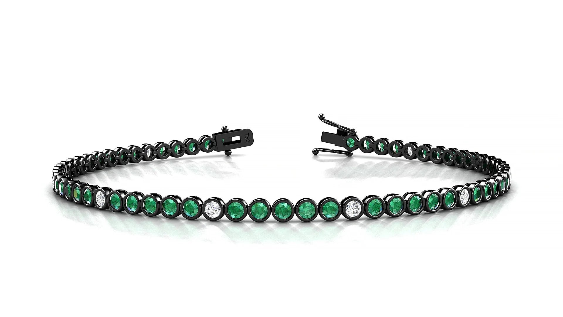 Avila 5-1 | 18k Black Gold 2 mm Round Natural Emerald & Diamond Tennis Bracelet