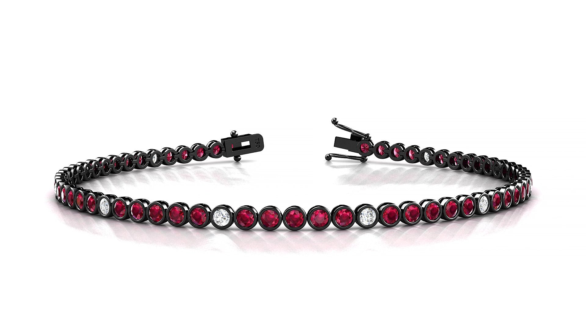 Avila 5-1 | 18k Black Gold 2 mm Round Natural Ruby & Diamond 18 cm Tennis Bracelet