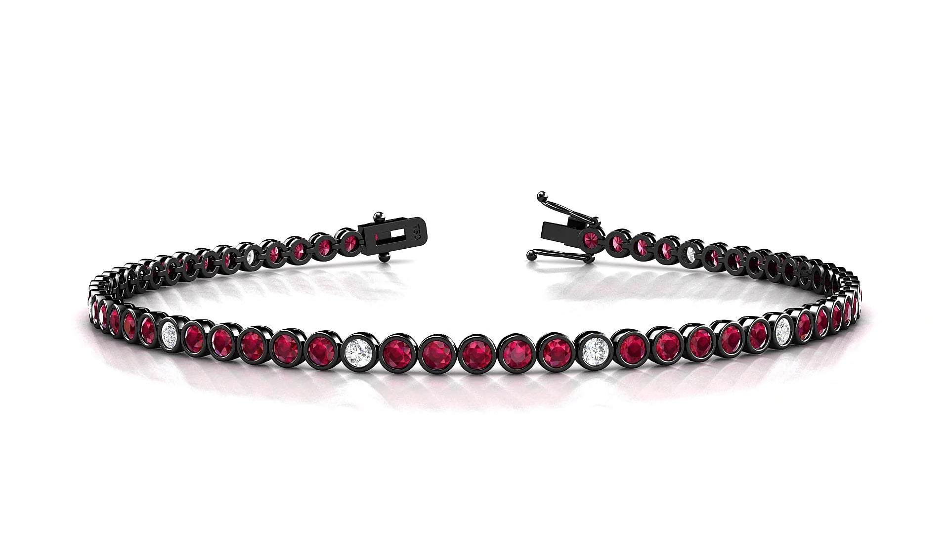 Avila 5-1 | 18k Black Gold 2 mm Round Natural Ruby & Diamond Tennis Bracelet