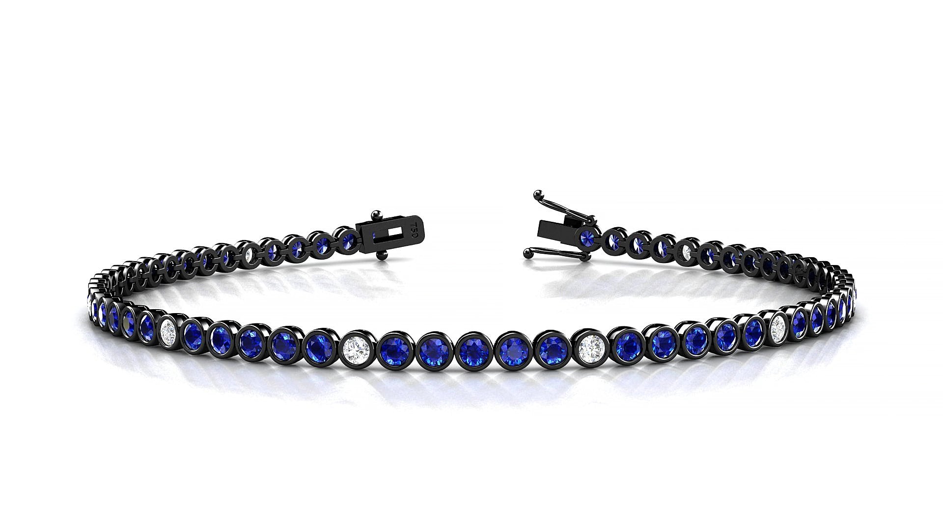 Avila 5-1 | 18k Black Gold 2 mm Round Natural Sapphire & Diamond 16 cm Tennis Bracelet