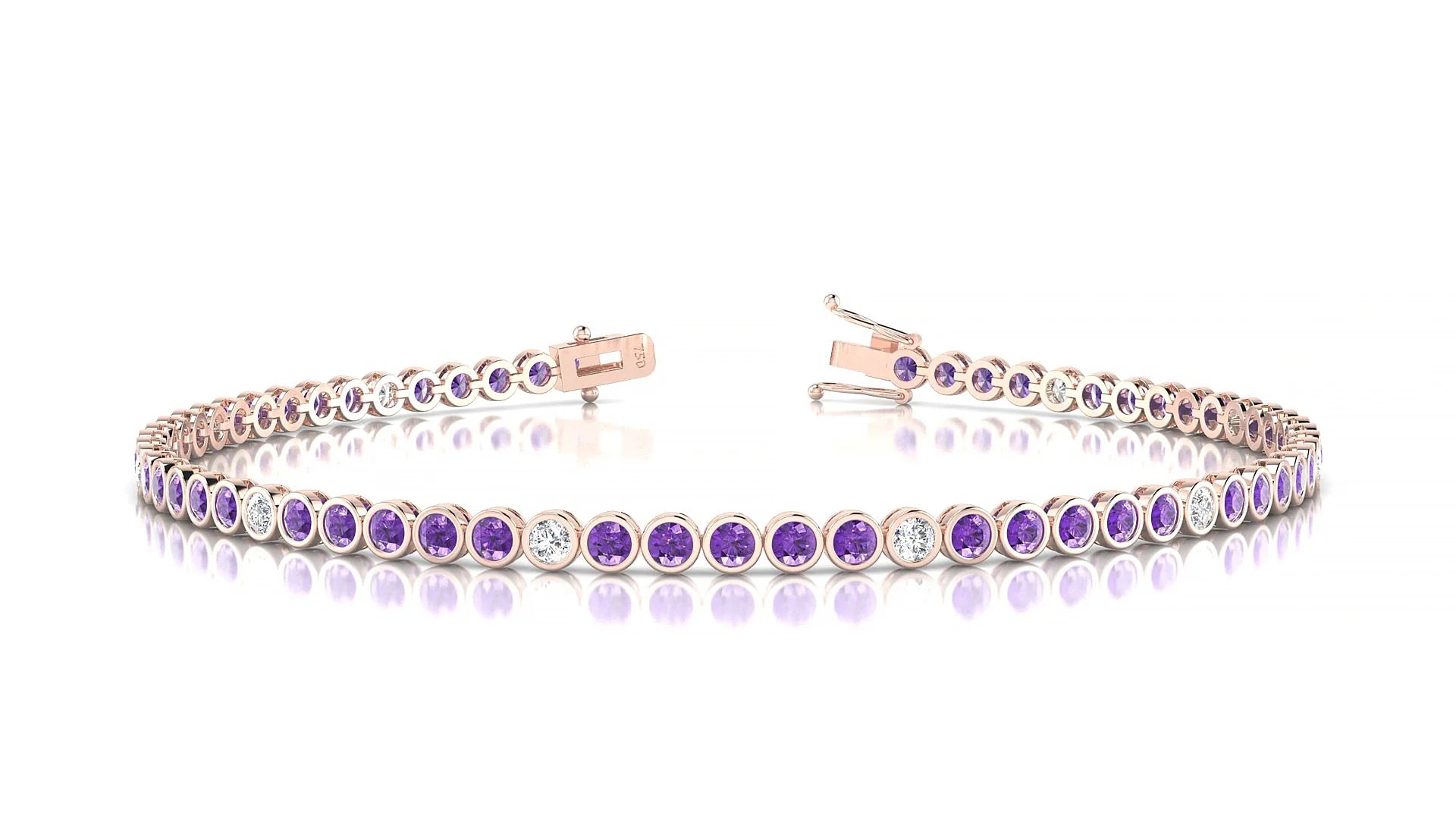 Avila 5-1 | 18k Rose Gold 2 mm Round Natural Amethyst & Diamond Tennis Bracelet