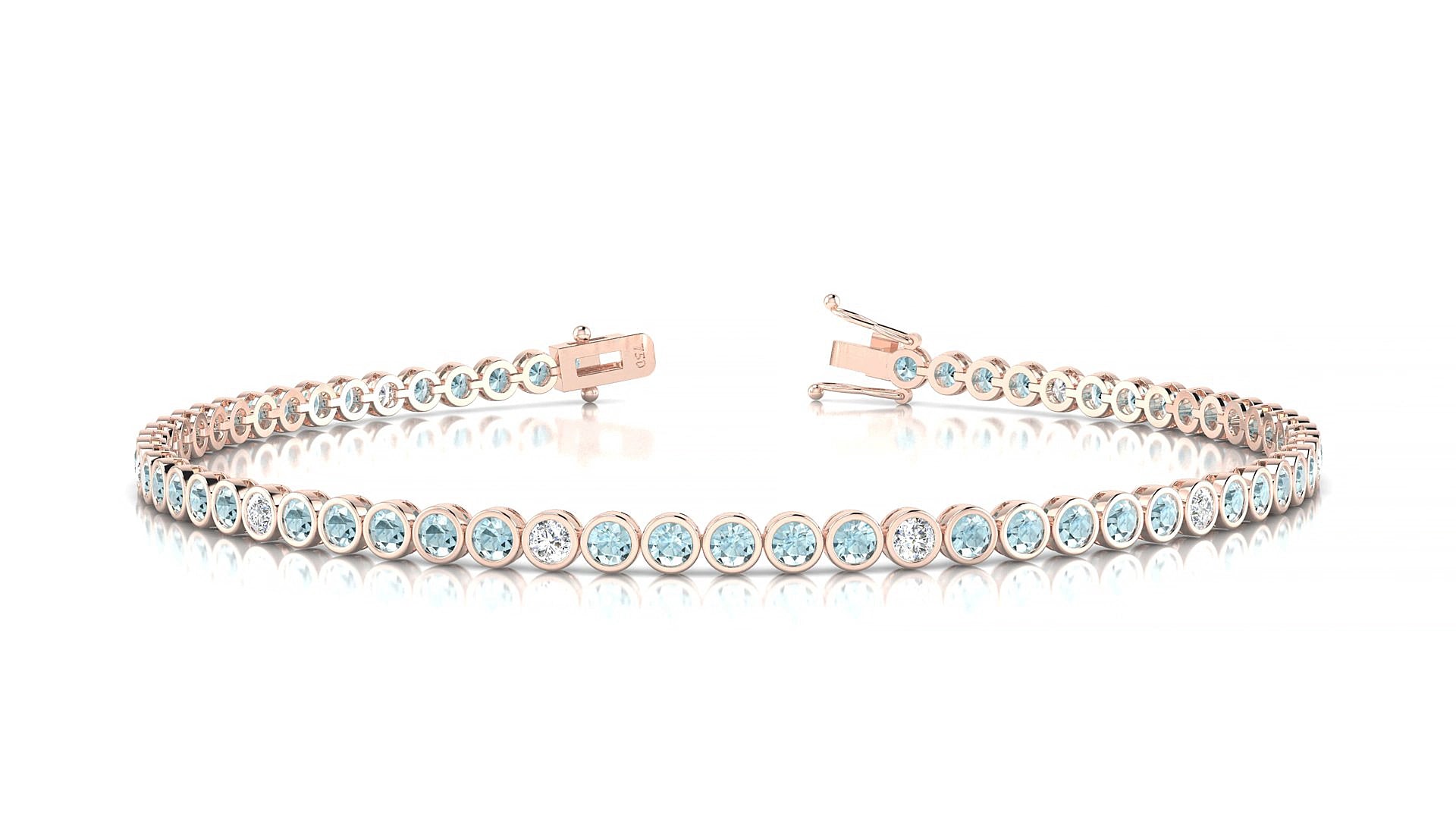 Avila 5-1 | 18k Rose Gold 2 mm Round Natural Aquamarine & Diamond 15 cm Tennis Bracelet