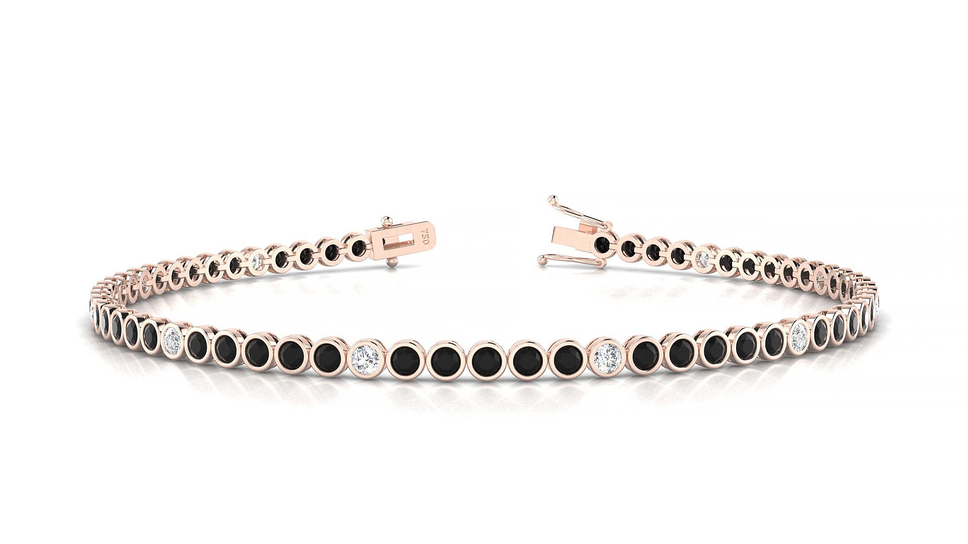 Avila 5-1 | 18k Rose Gold 2 mm Round Natural Black Diamond & Diamond 15 cm Tennis Bracelet