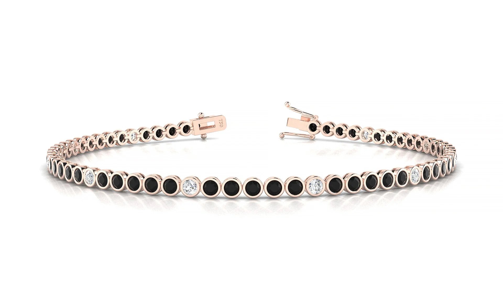 Avila 5-1 | 18k Rose Gold 2 mm Round Natural Black Diamond & Diamond Tennis Bracelet