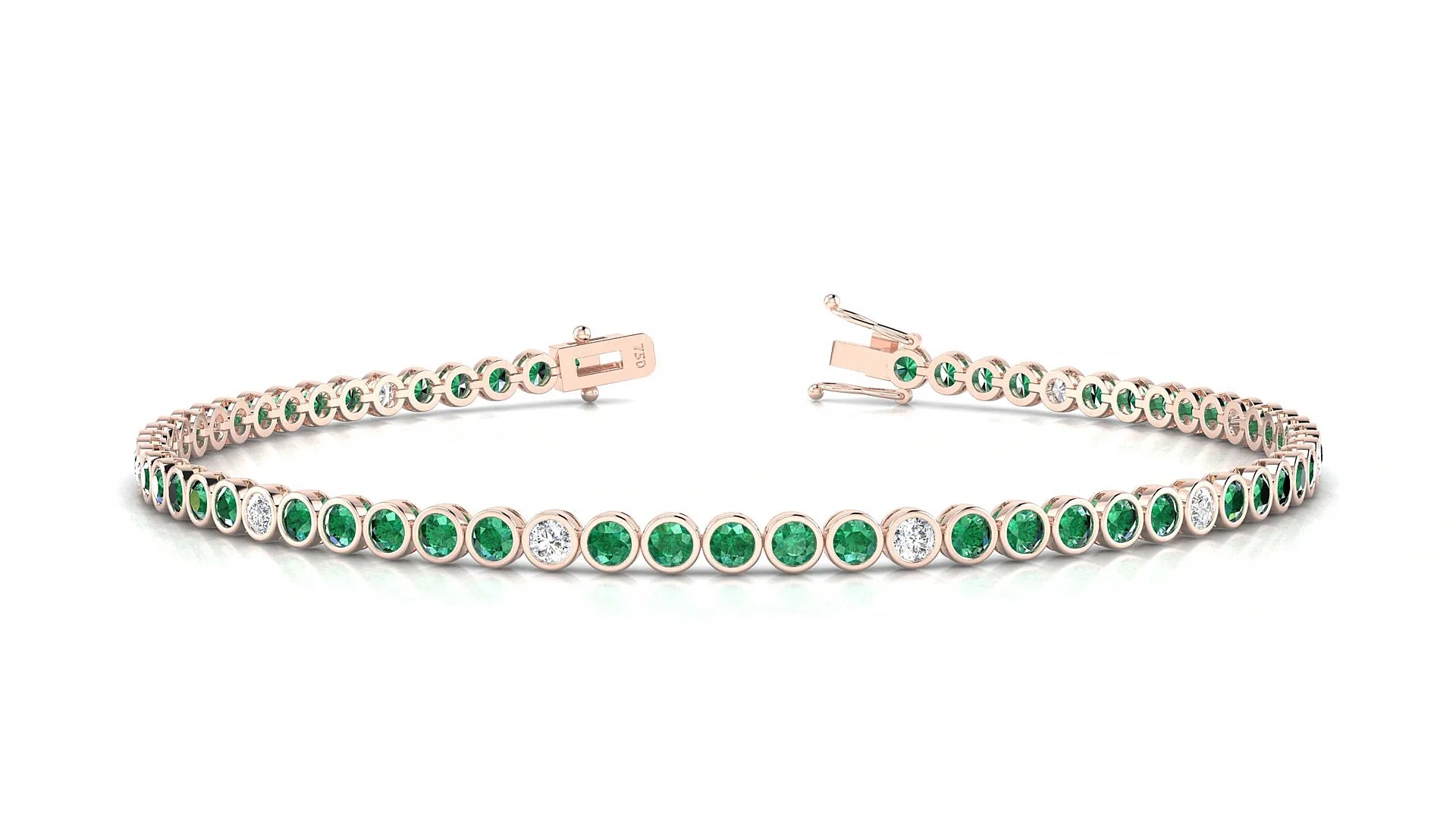 Avila 5-1 | 18k Rose Gold 2 mm Round Natural Emerald & Diamond Tennis Bracelet
