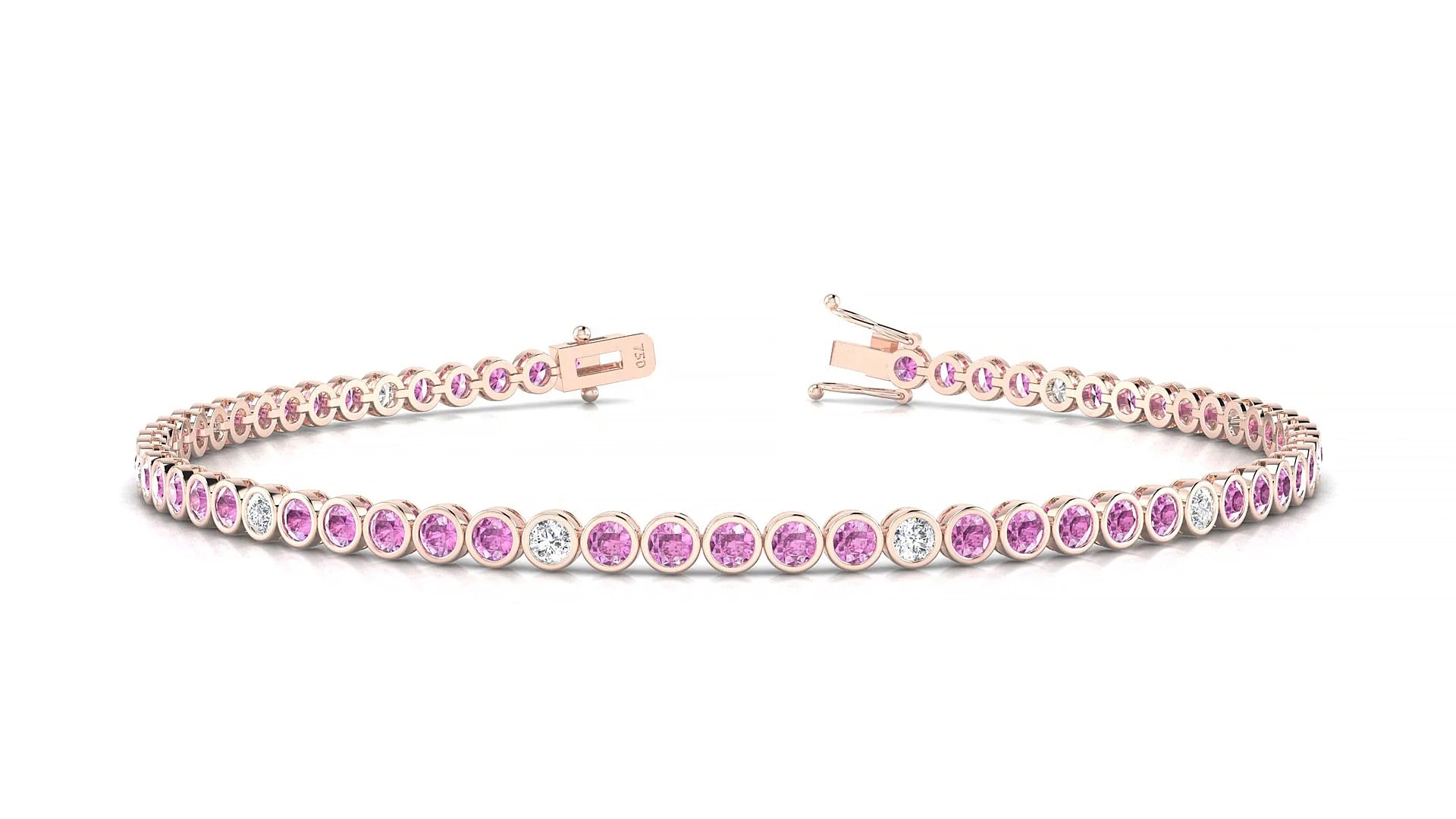 Avila 5-1 | 18k Rose Gold 2 mm Round Natural Pink Sapphire & Diamond Tennis Bracelet