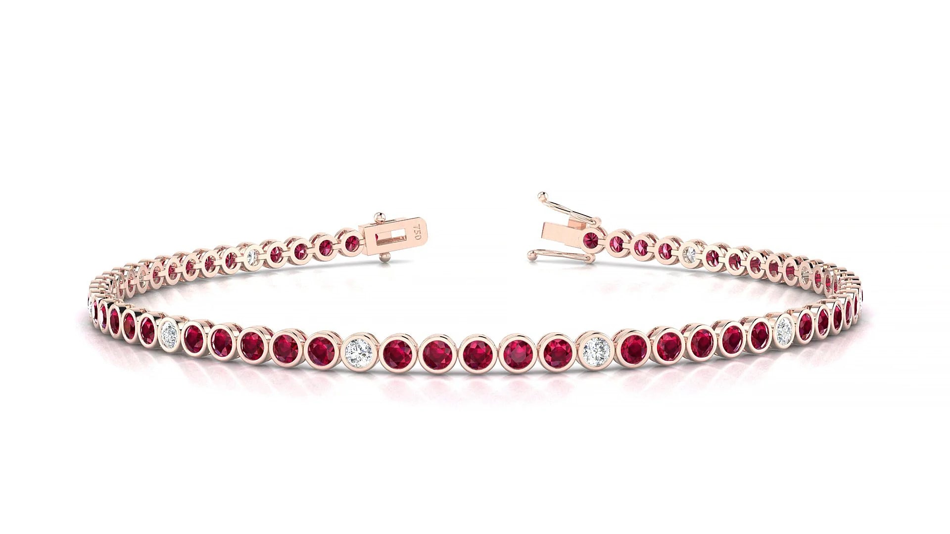 Avila 5-1 | 18k Rose Gold 2 mm Round Natural Ruby & Diamond Tennis Bracelet