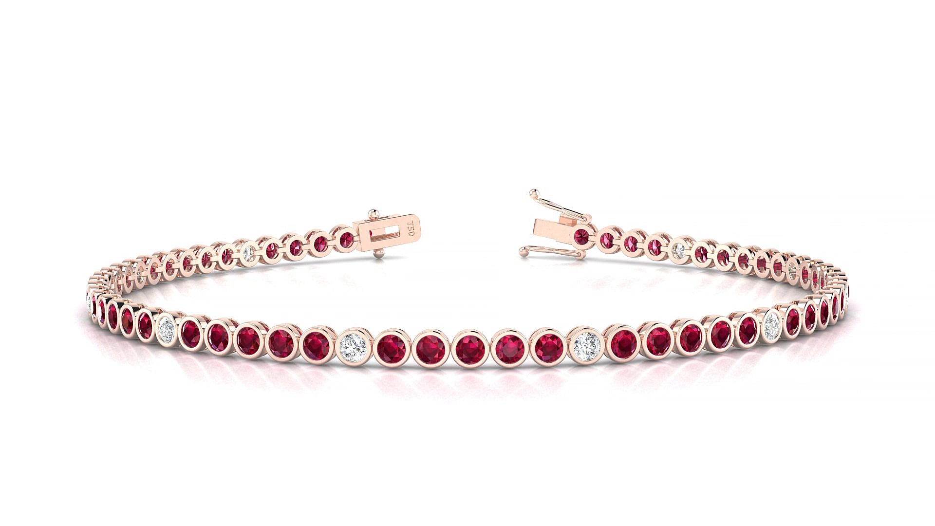 Avila 5-1 | 18k Rose Gold 2 mm Round Natural Ruby & Diamond 17 cm Tennis Bracelet