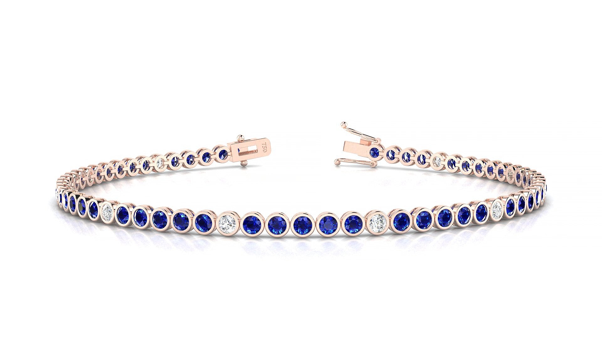 Avila 5-1 | 18k Rose Gold 2 mm Round Natural Sapphire & Diamond 16 cm Tennis Bracelet