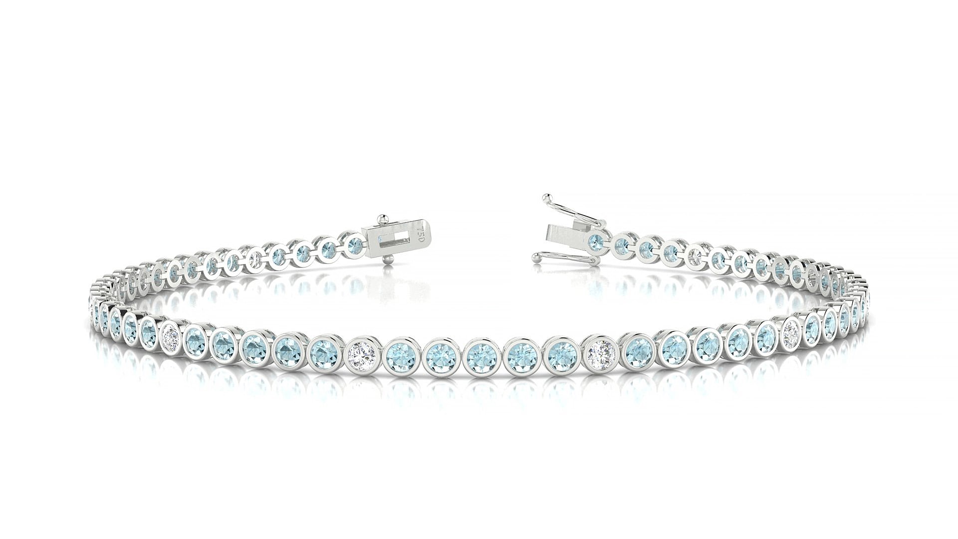 Avila 5-1 | 18k White Gold 2 mm Round Natural Aquamarine & Diamond 15 cm Tennis Bracelet