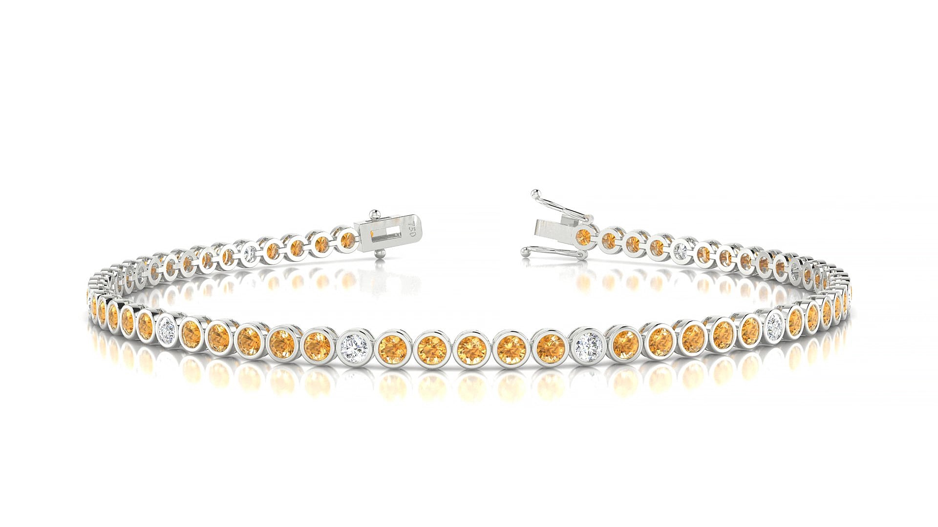 Avila 5-1 | 18k White Gold 2 mm Round Natural Citrine & Diamond 15 cm Tennis Bracelet