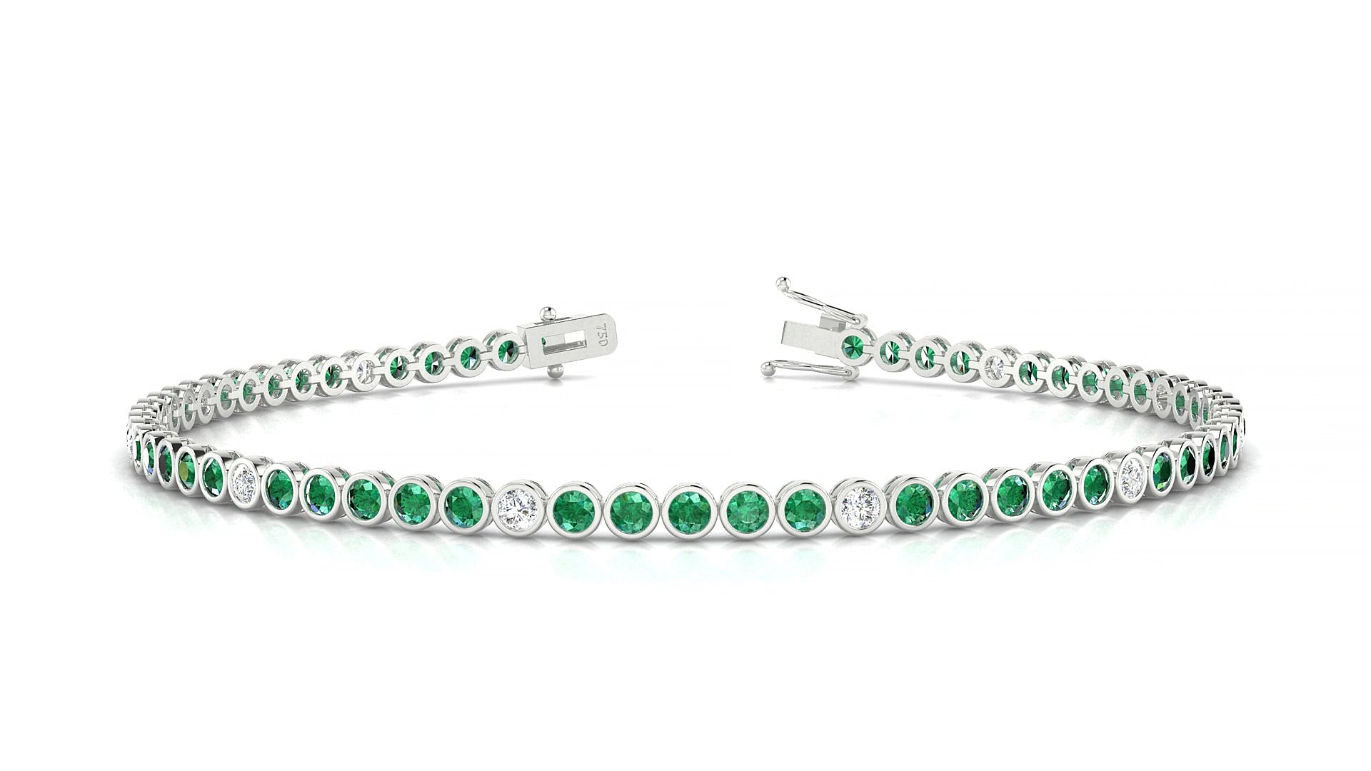 Avila 5-1 | 18k White Gold 2 mm Round Natural Emerald & Diamond 19 cm Tennis Bracelet