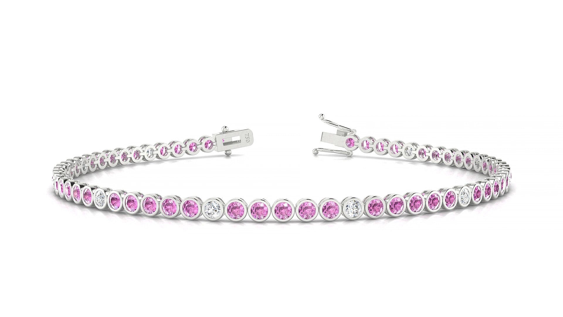 Avila 5-1 | 18k White Gold 2 mm Round Natural Pink Sapphire & Diamond 20 cm Tennis Bracelet
