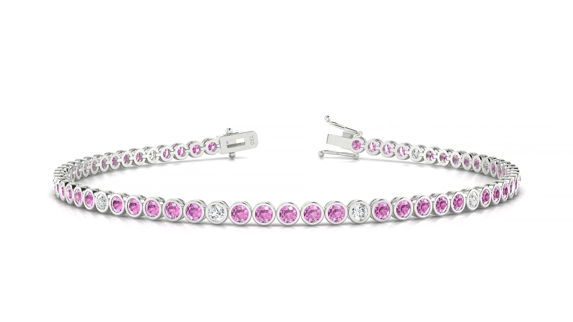 Avila 5-1 | 18k White Gold 2 mm Round Natural Pink Sapphire & Diamond Tennis Bracelet