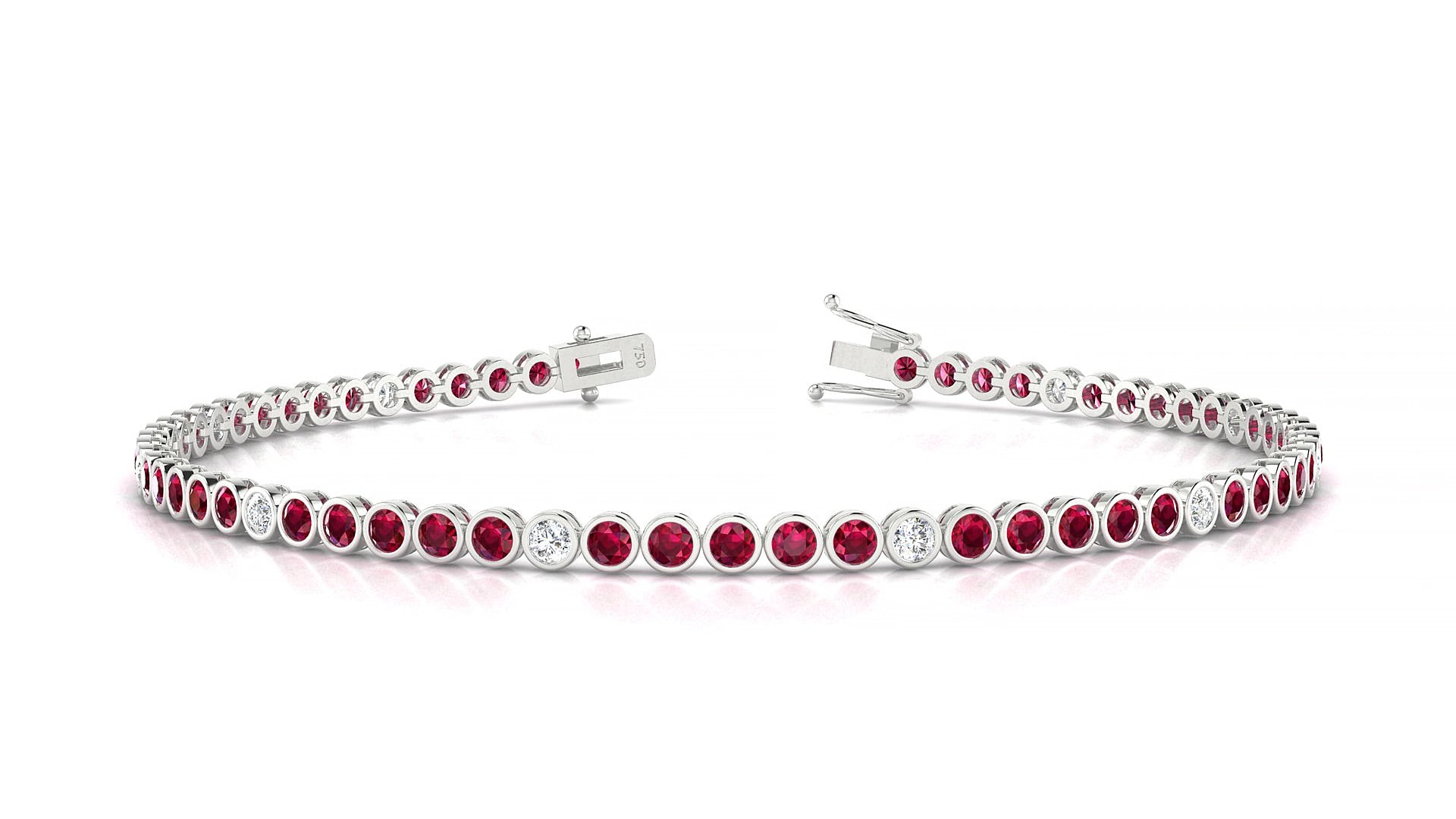 Avila 5-1 | 18k White Gold 2 mm Round Natural Ruby & Diamond 15 cm Tennis Bracelet