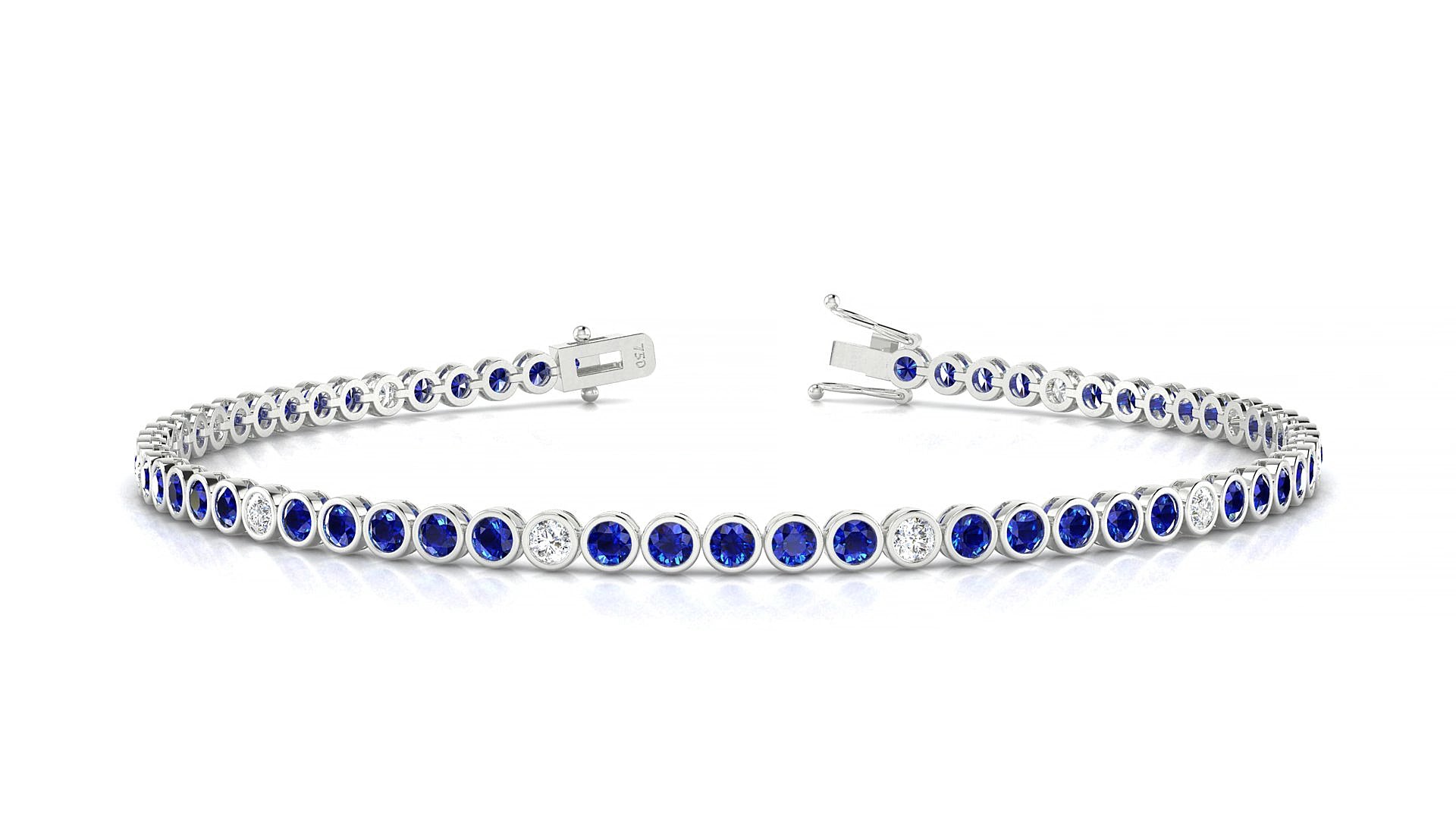 Avila 5-1 | 18k White Gold 2 mm Round Natural Sapphire & Diamond 20 cm Tennis Bracelet