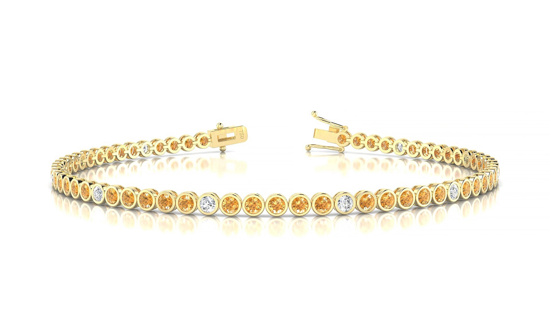 Avila 5-1 | 18k Yellow Gold 2 mm Round Natural Citrine & Diamond 16 cm Tennis Bracelet