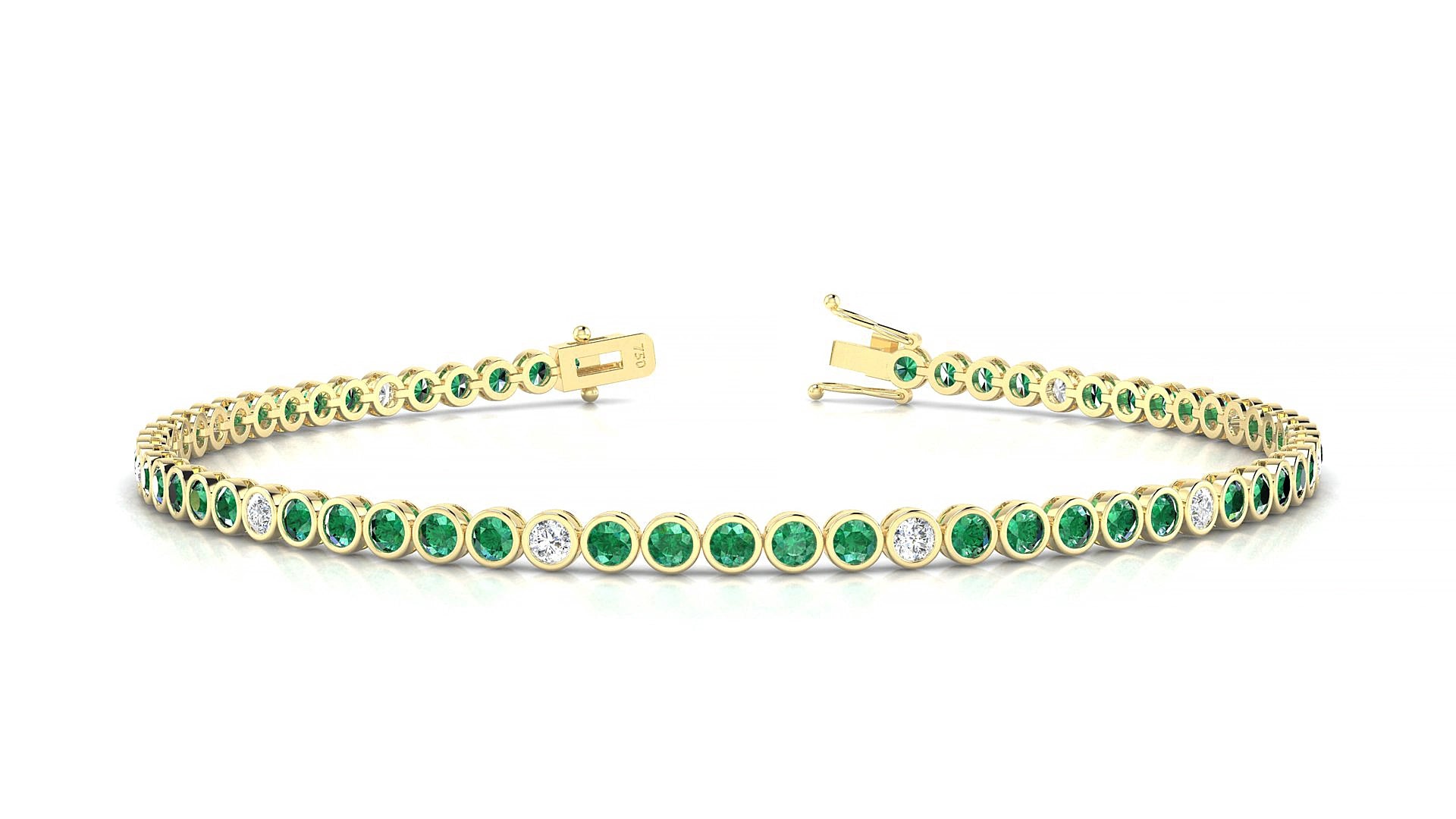 Avila 5-1 | 18k Yellow Gold 2 mm Round Natural Emerald & Diamond 18 cm Tennis Bracelet