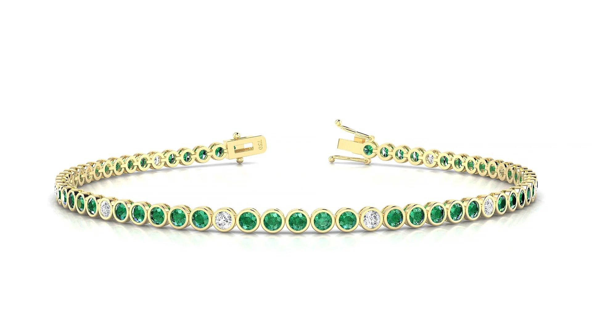 Avila 5-1 | 18k Yellow Gold 2 mm Round Natural Emerald & Diamond Tennis Bracelet