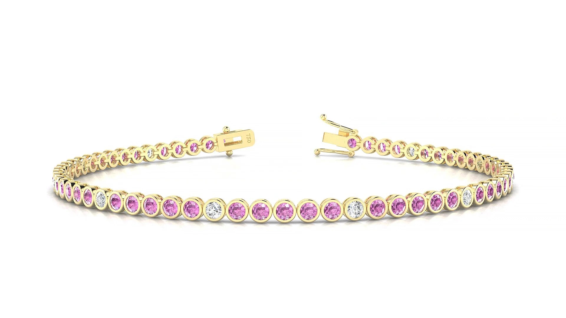 Avila 5-1 | 18k Yellow Gold 2 mm Round Natural Pink Sapphire & Diamond Tennis Bracelet