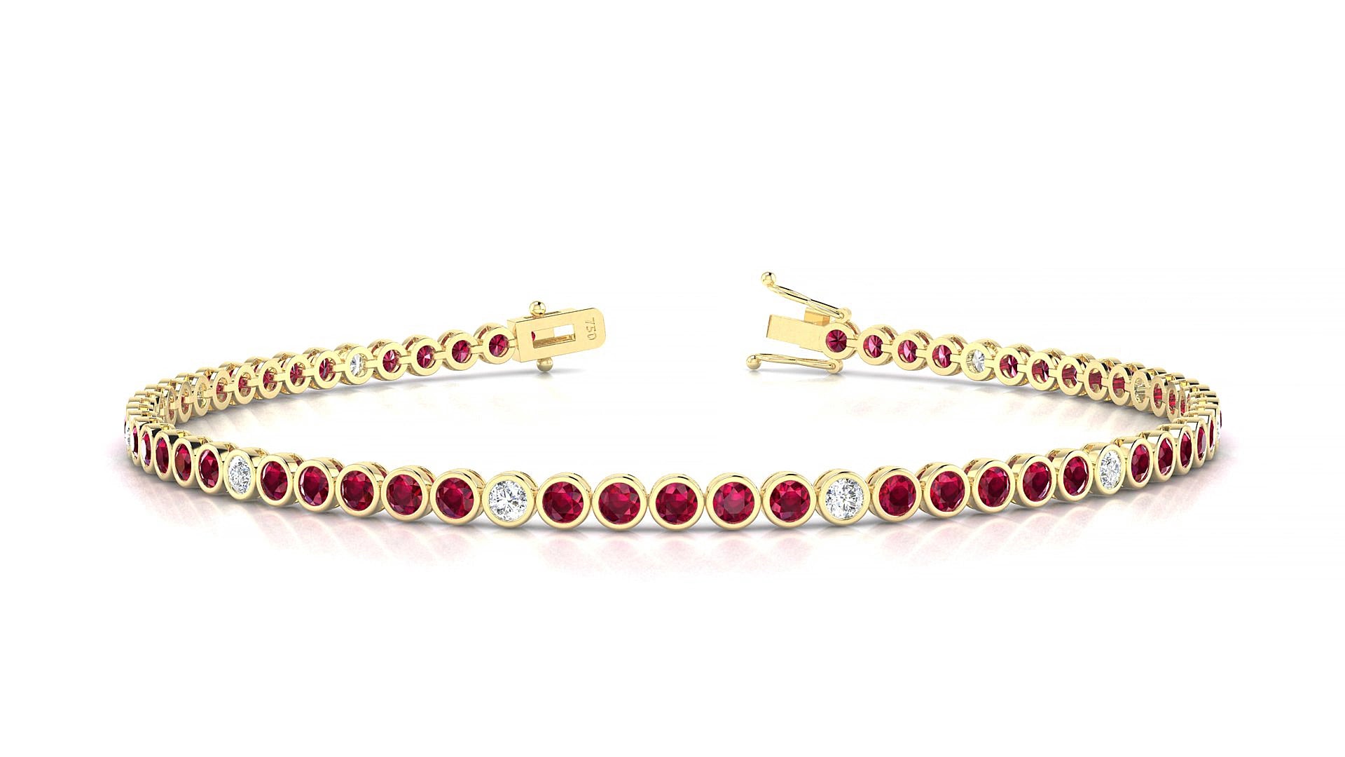 Avila 5-1 | 18k Yellow Gold 2 mm Round Natural Ruby & Diamond 16 cm Tennis Bracelet