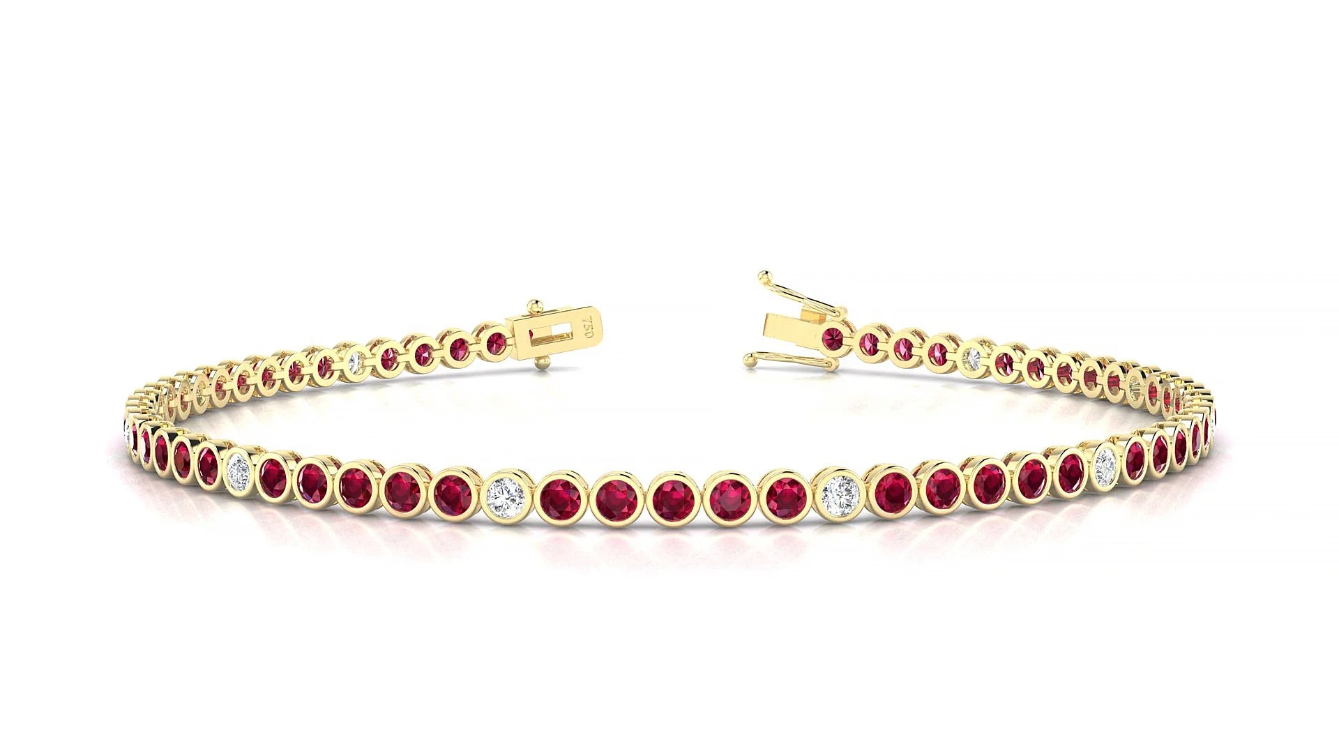 Avila 5-1 | 18k Yellow Gold 2 mm Round Natural Ruby & Diamond Tennis Bracelet