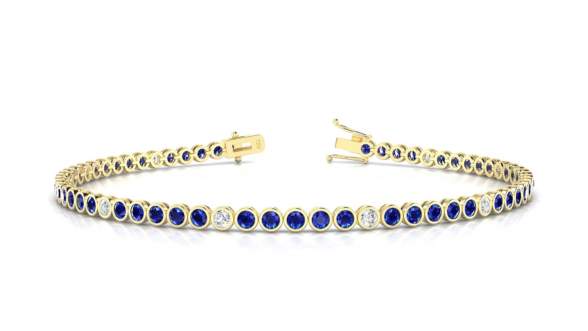 Avila 5-1 | 18k Yellow Gold 2 mm Round Natural Sapphire & Diamond 20 cm Tennis Bracelet