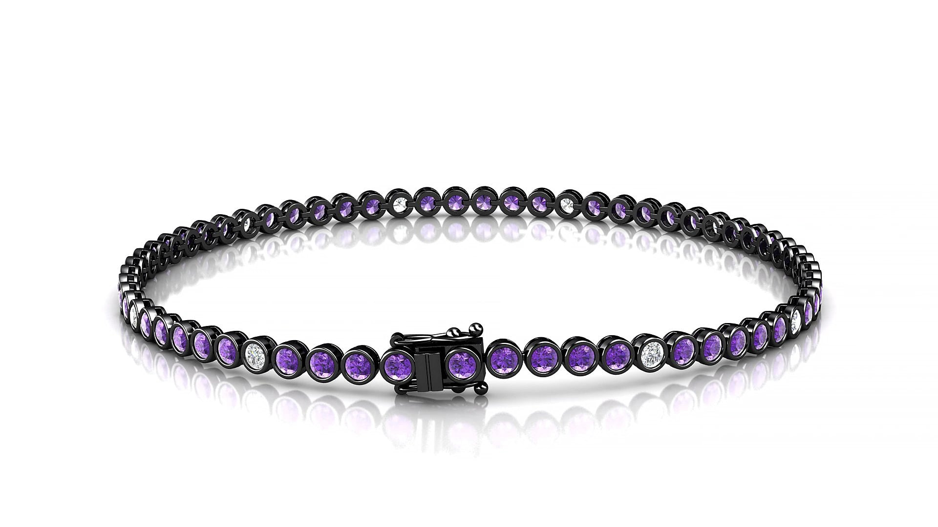 Avila 5-1 | 18k Black Gold 2 mm Round Natural Amethyst & Diamond 19 cm Tennis Bracelet