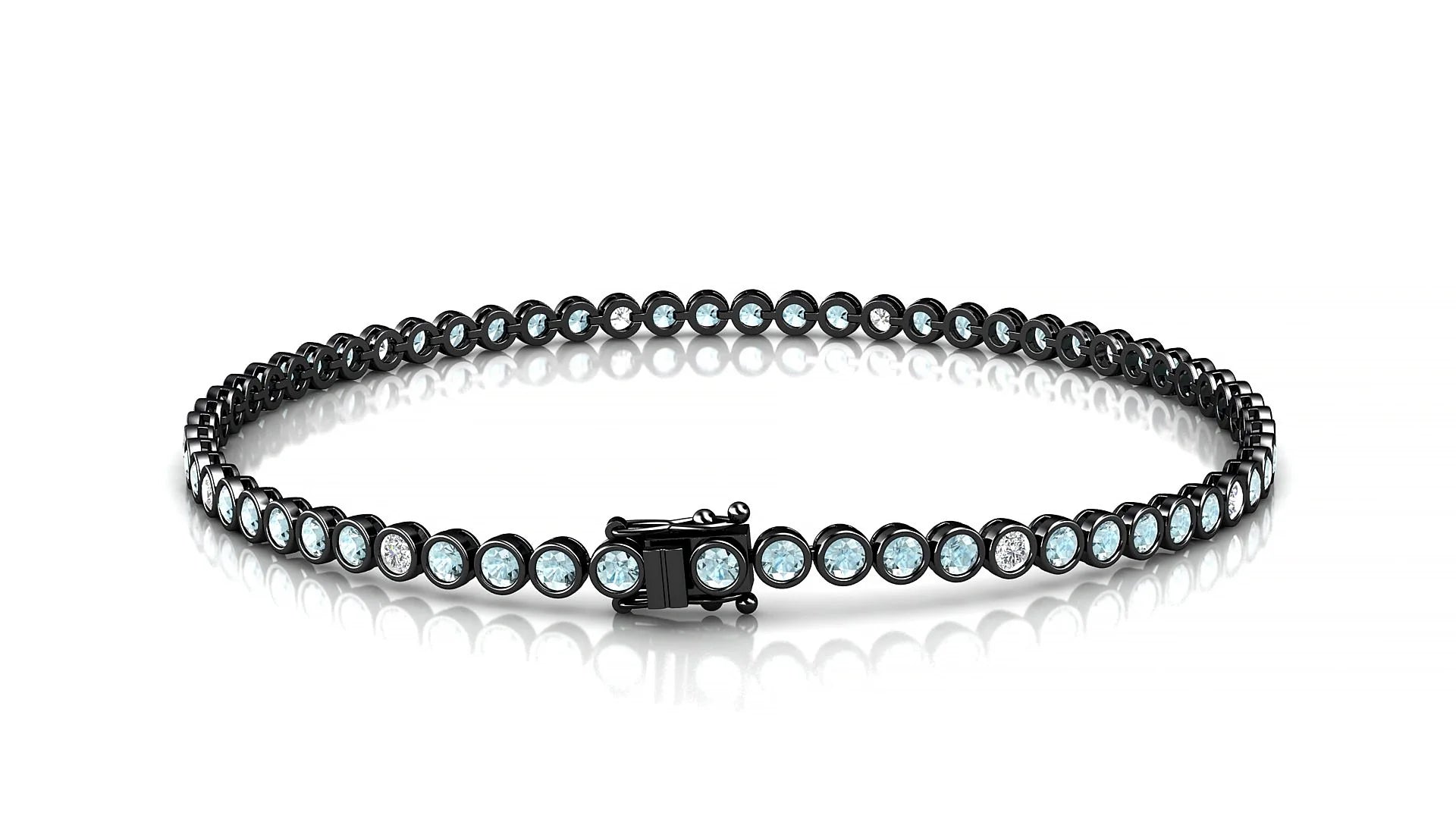 Avila 5-1 | 18k Black Gold 2 mm Round Natural Aquamarine & Diamond Tennis Bracelet